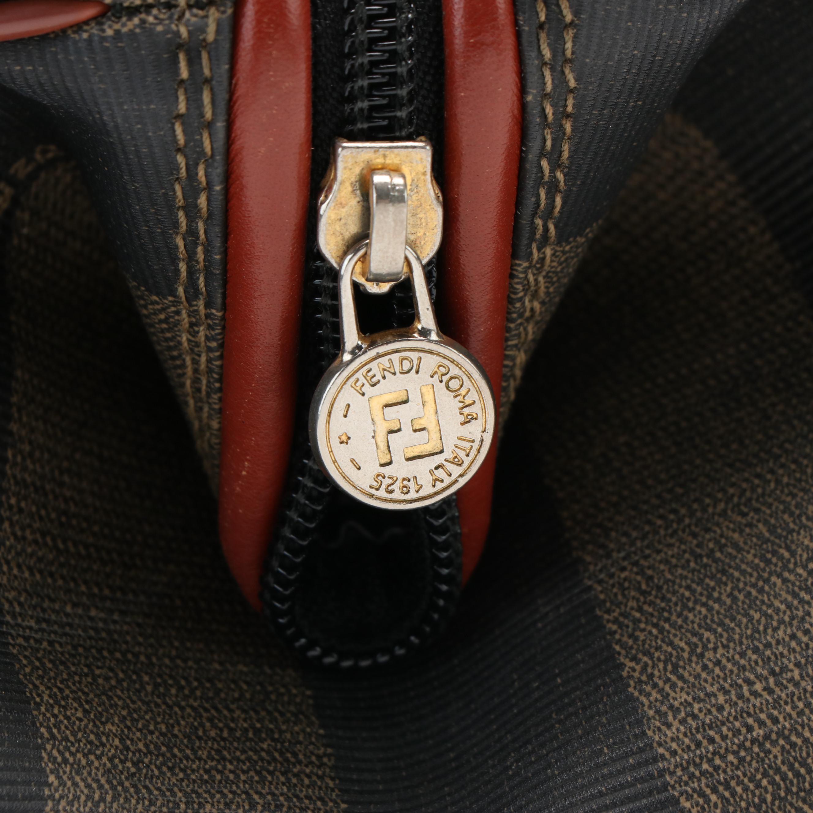 Fendi Pequin Canvas Top Handle Boston Bag