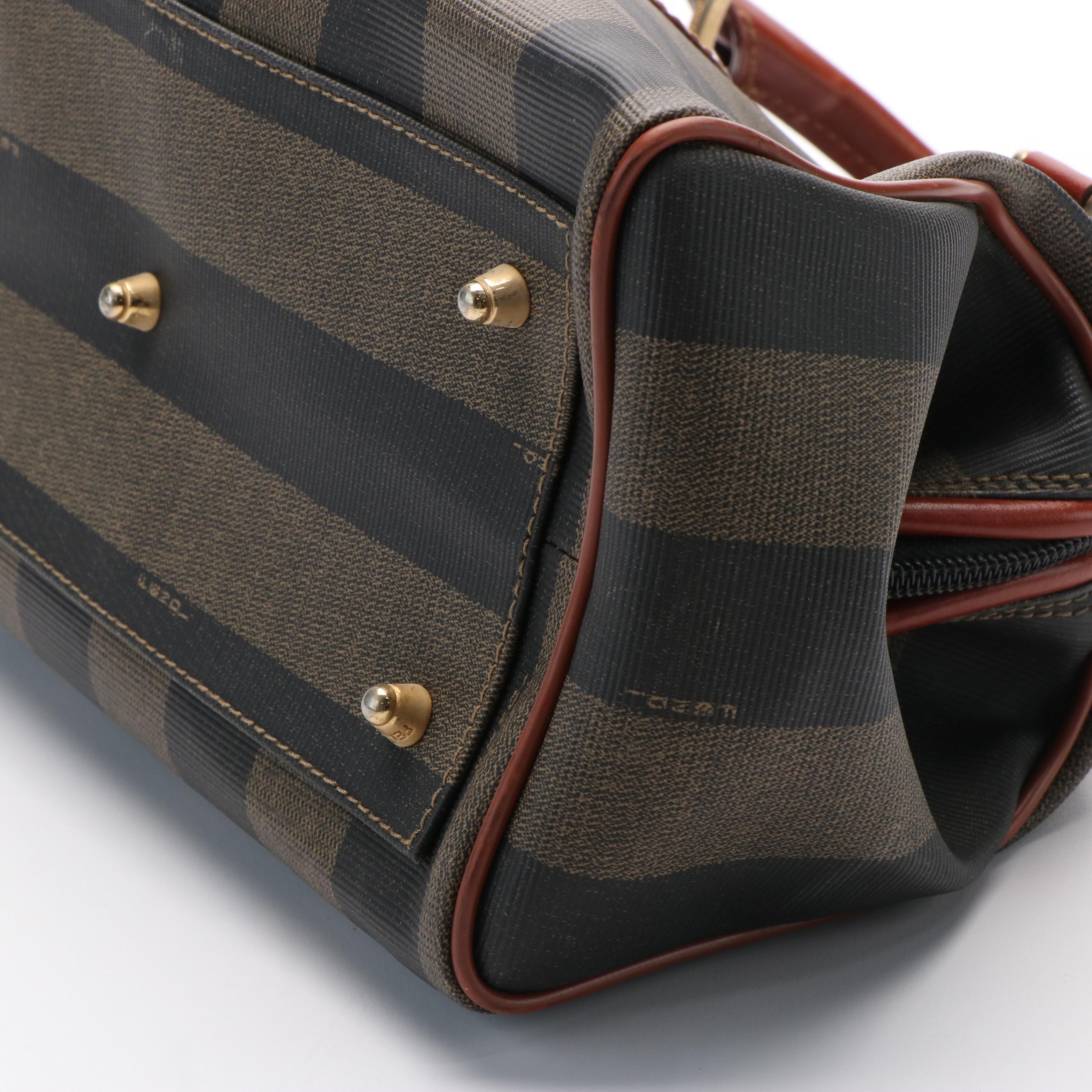 Fendi Pequin Canvas Top Handle Boston Bag