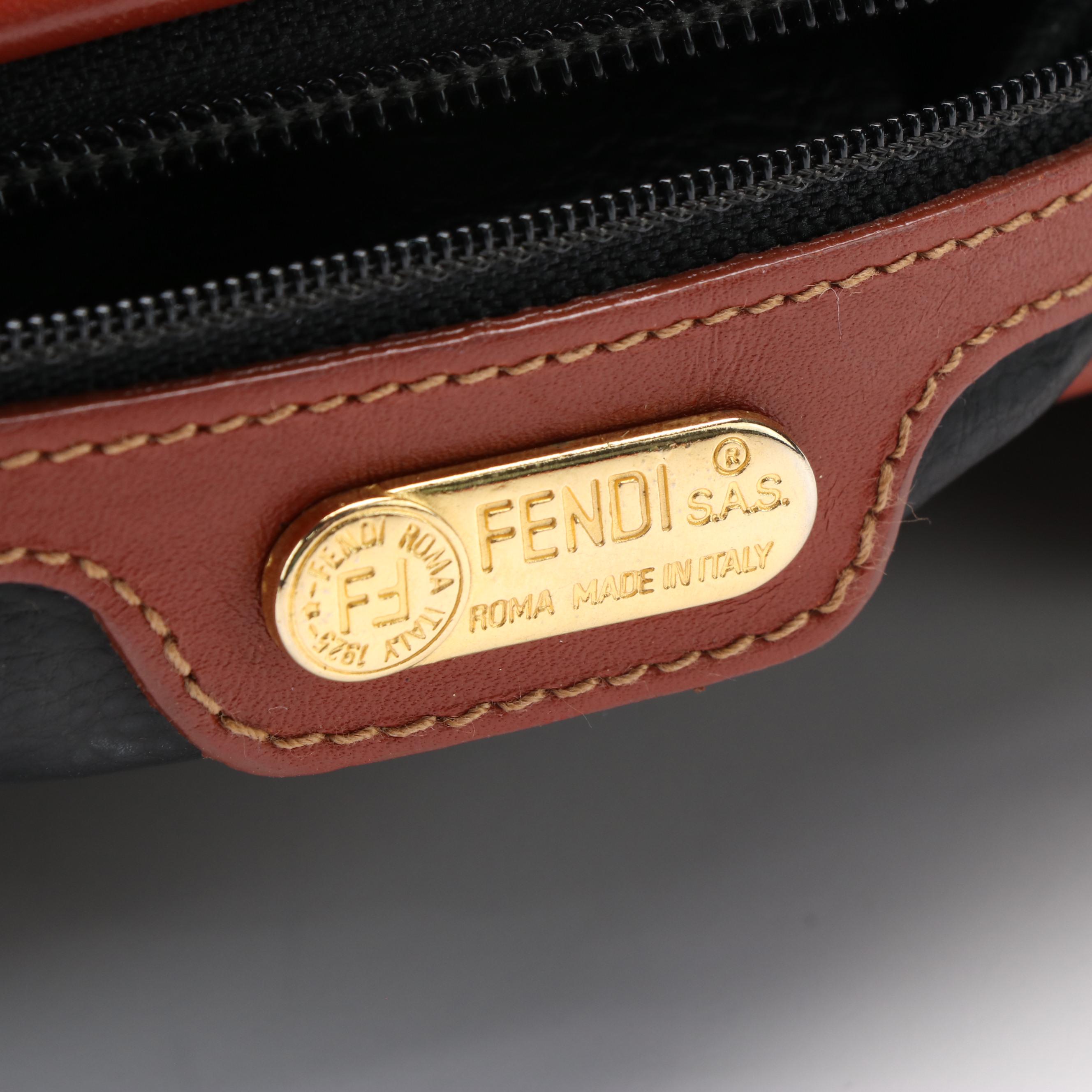 Fendi Pequin Canvas Top Handle Boston Bag