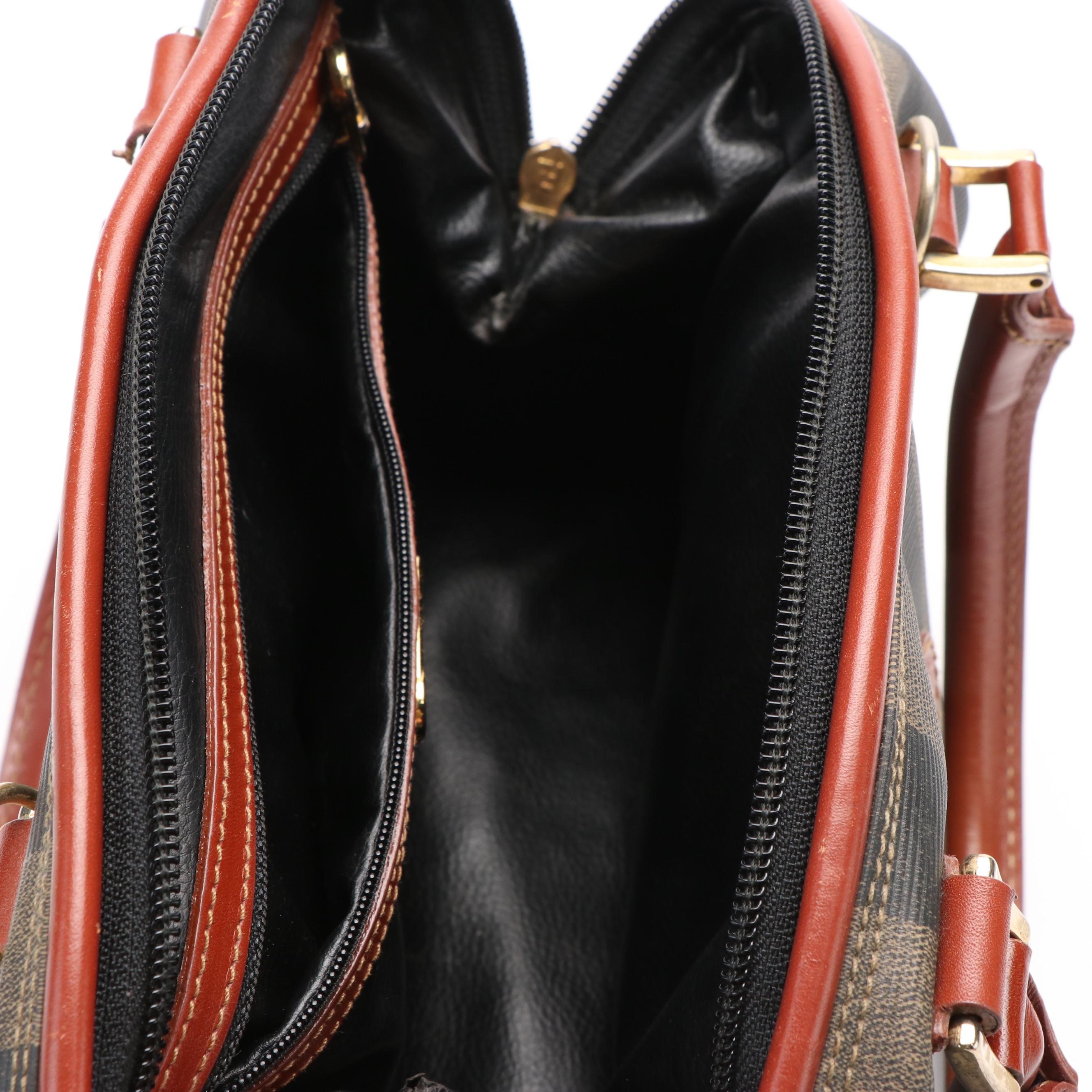 Fendi Pequin Canvas Top Handle Boston Bag