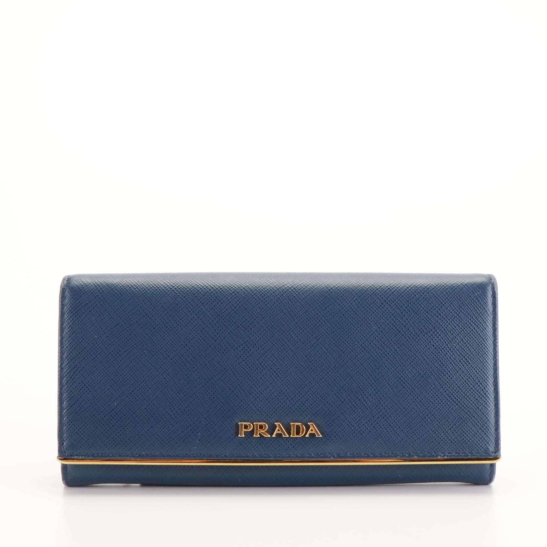 Prada Long Wallet in Blue Saffiano Leather