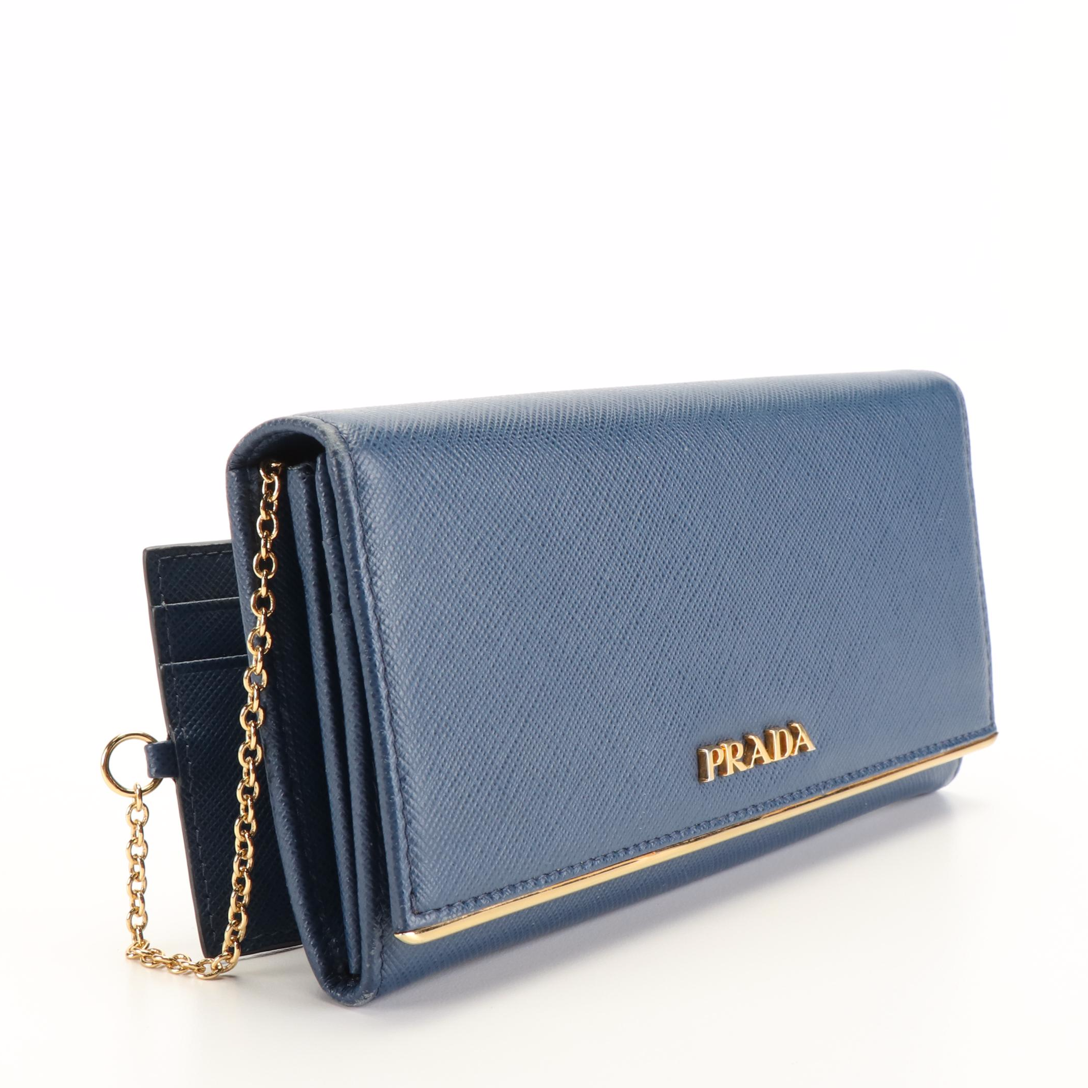 Prada Long Wallet in Blue Saffiano Leather