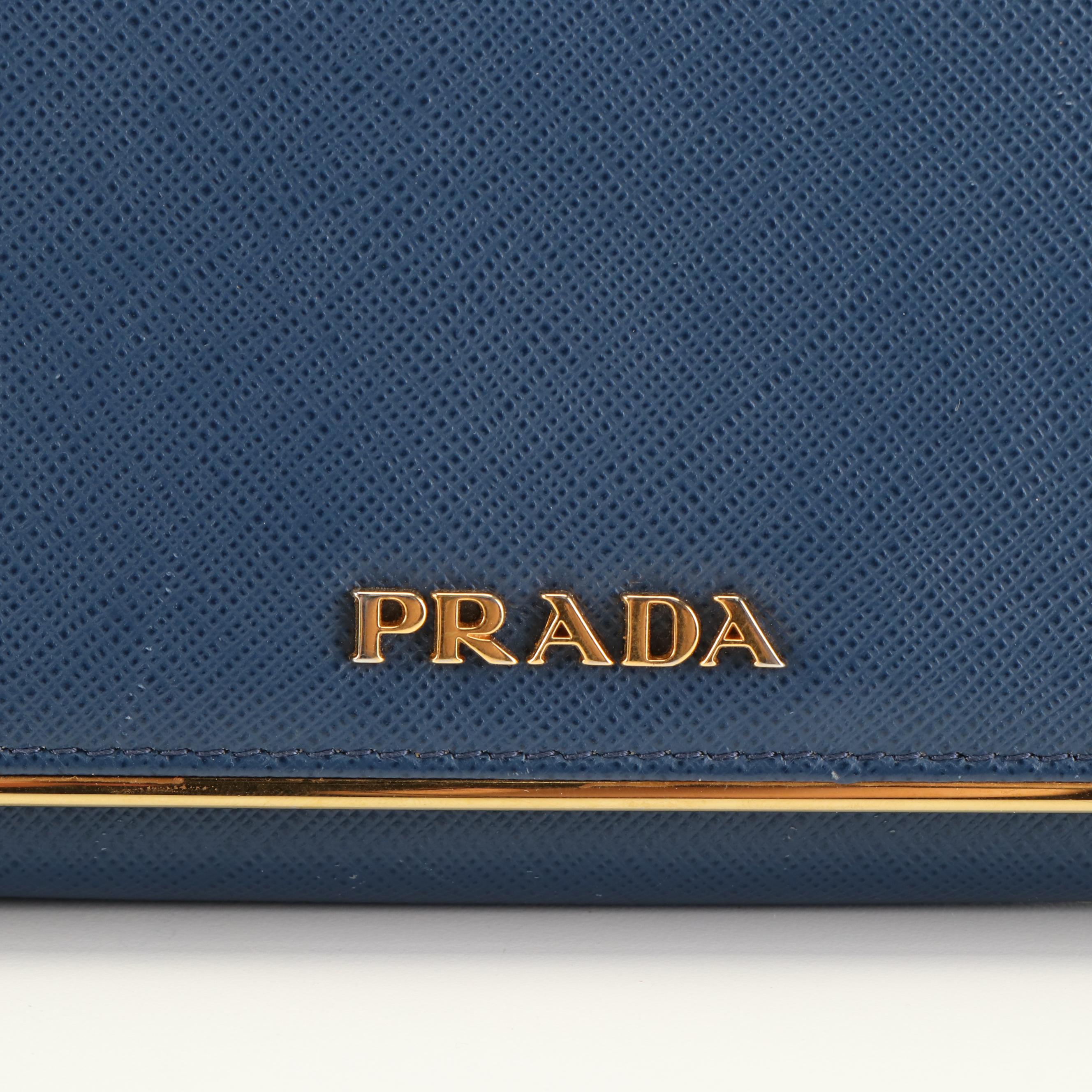 Prada Long Wallet in Blue Saffiano Leather