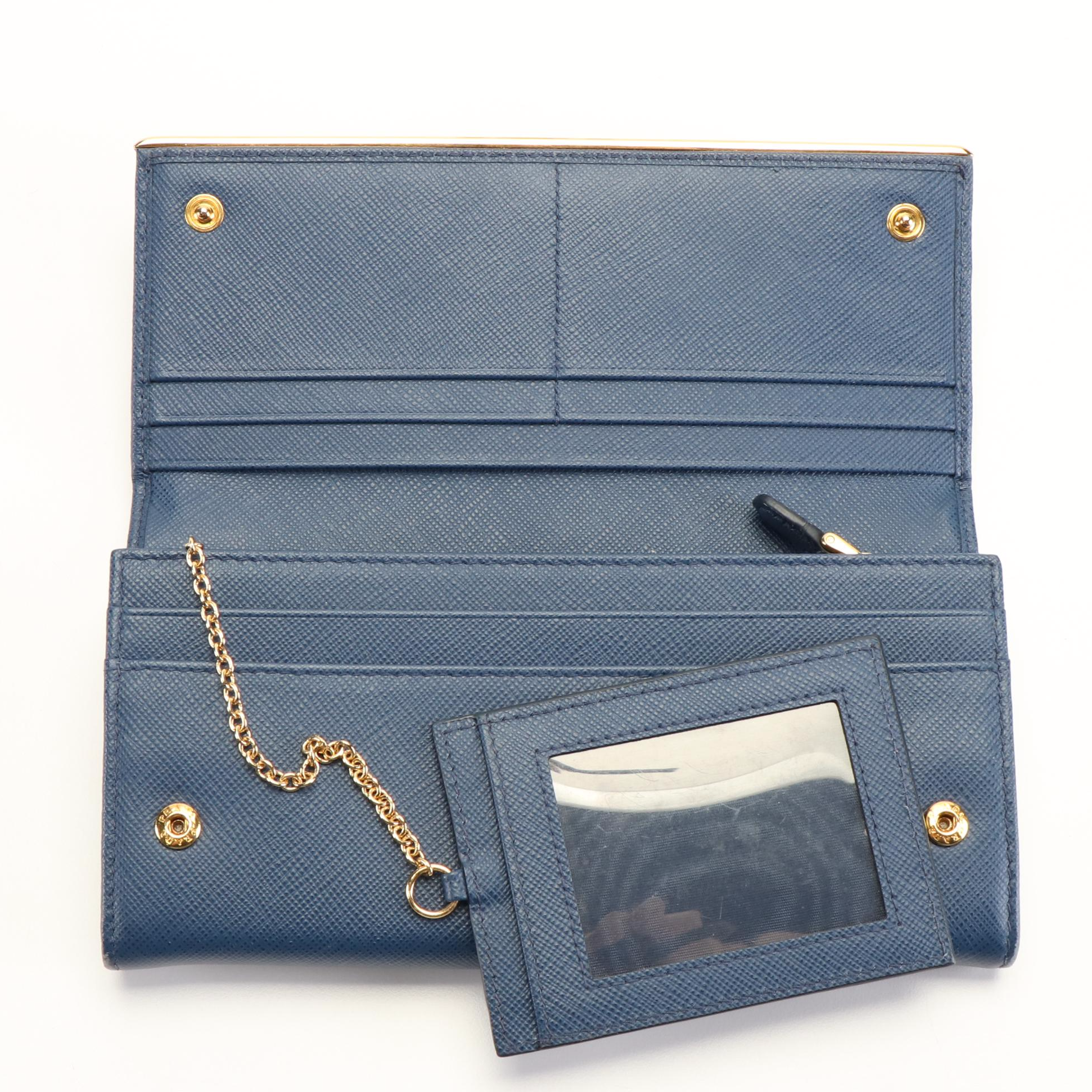 Prada Long Wallet in Blue Saffiano Leather