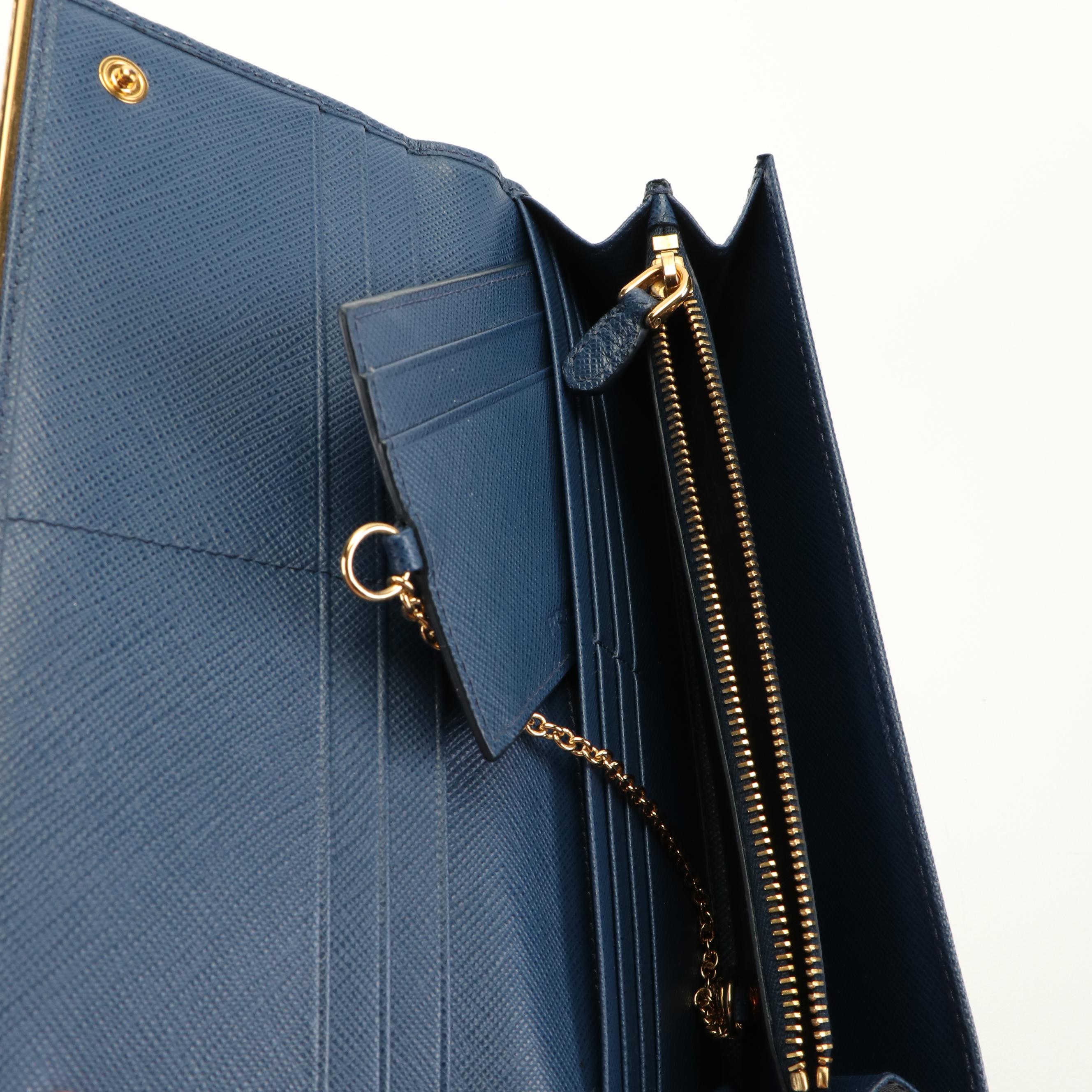 Prada Long Wallet in Blue Saffiano Leather