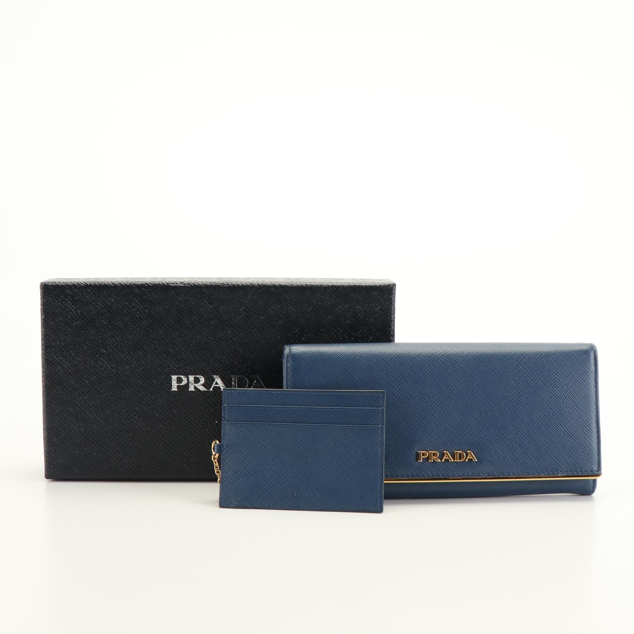 Prada Long Wallet in Blue Saffiano Leather