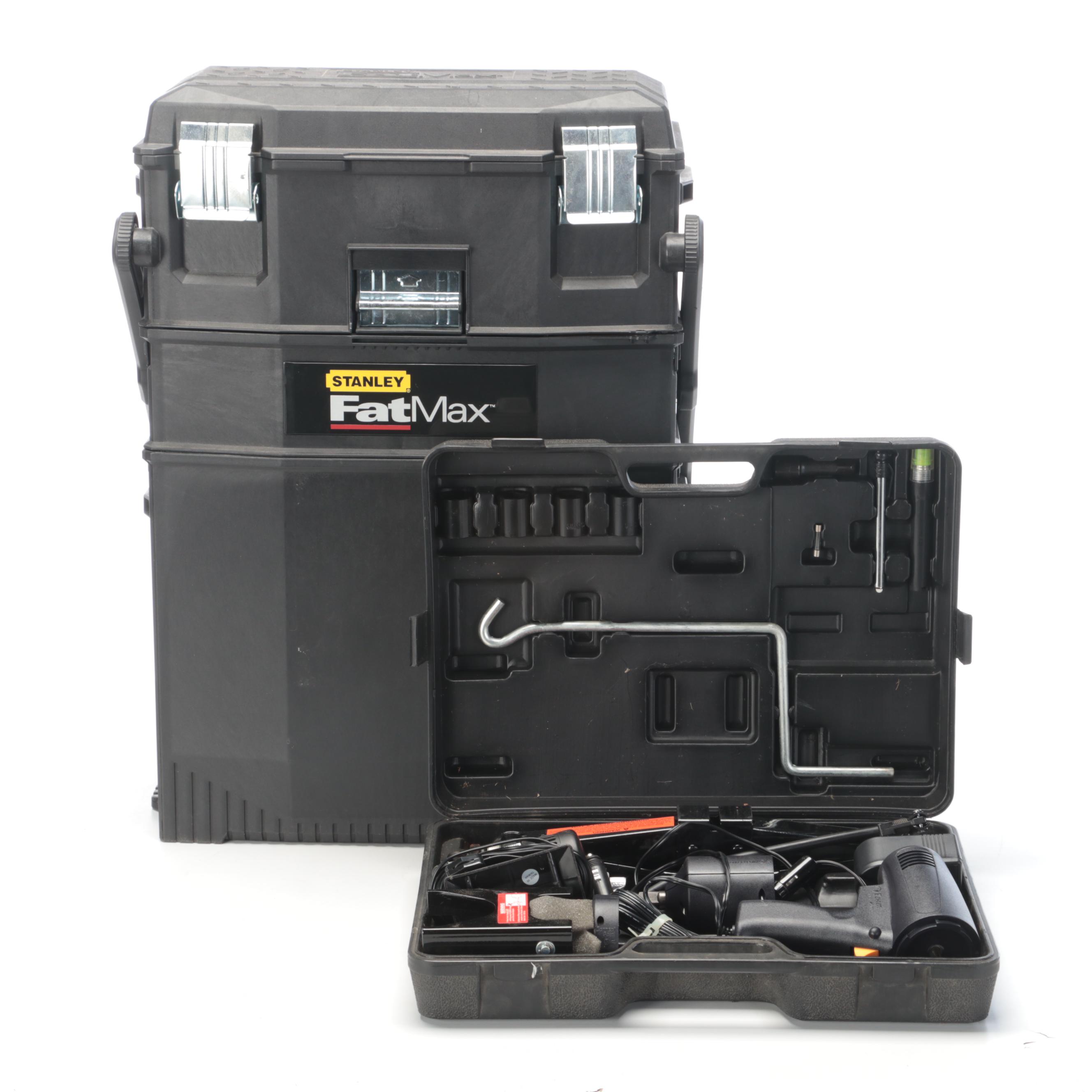 Stanley Fat Max Black Plastic Portable Tool Storage Box with Assorted Tools