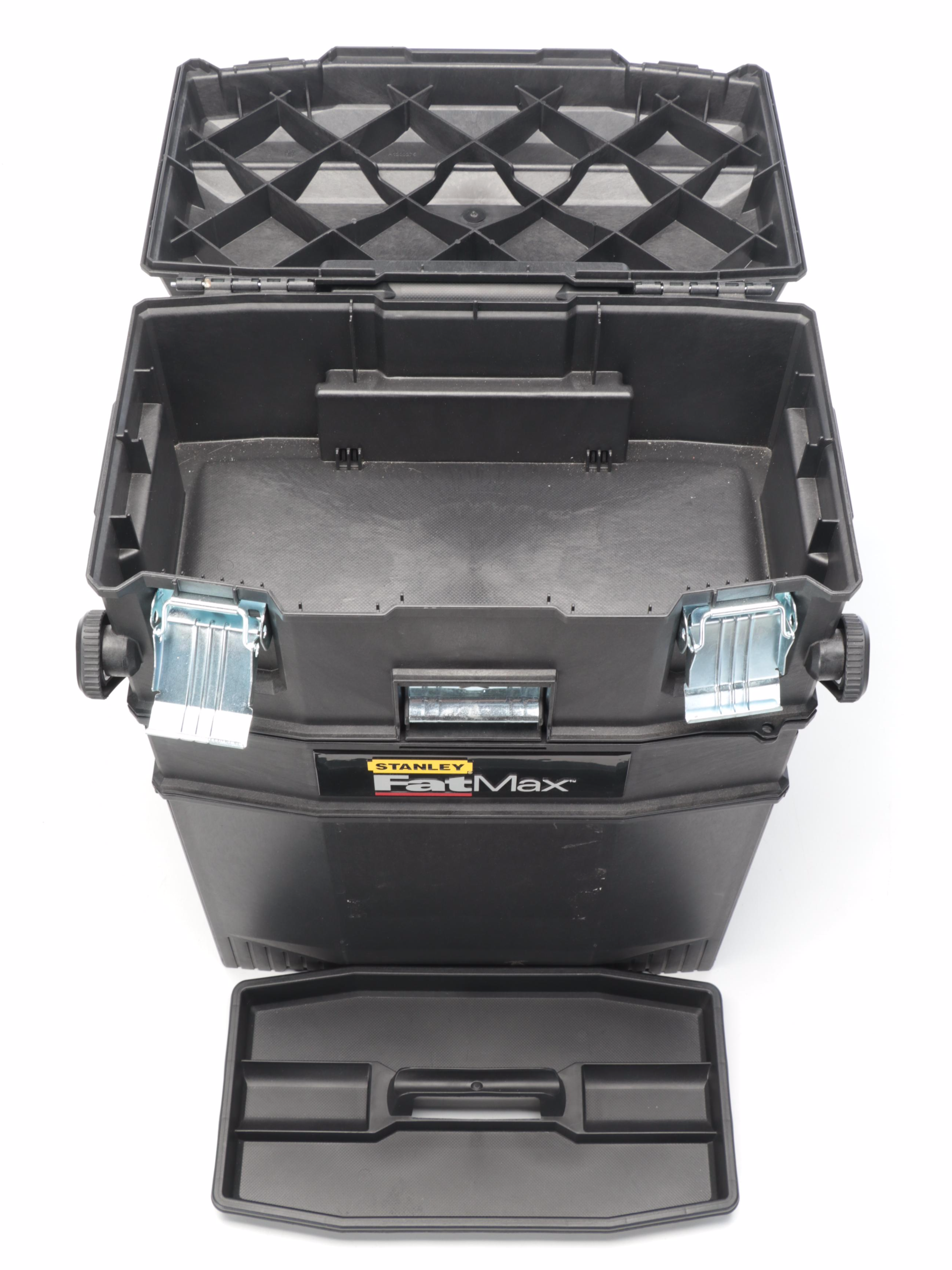 Stanley Fat Max Black Plastic Portable Tool Storage Box with Assorted Tools