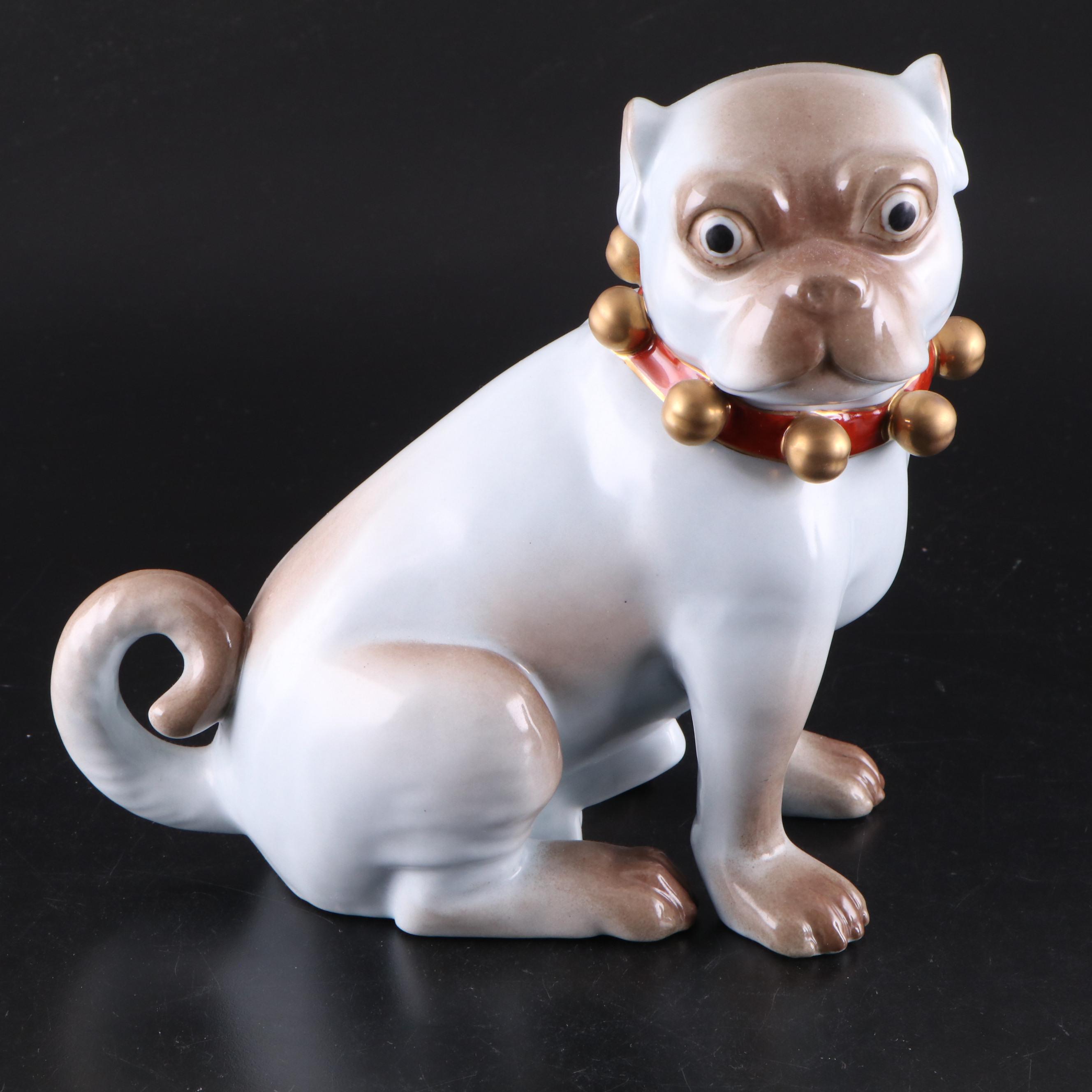 Pair of Dresden Style Porcelain Pug Figurines