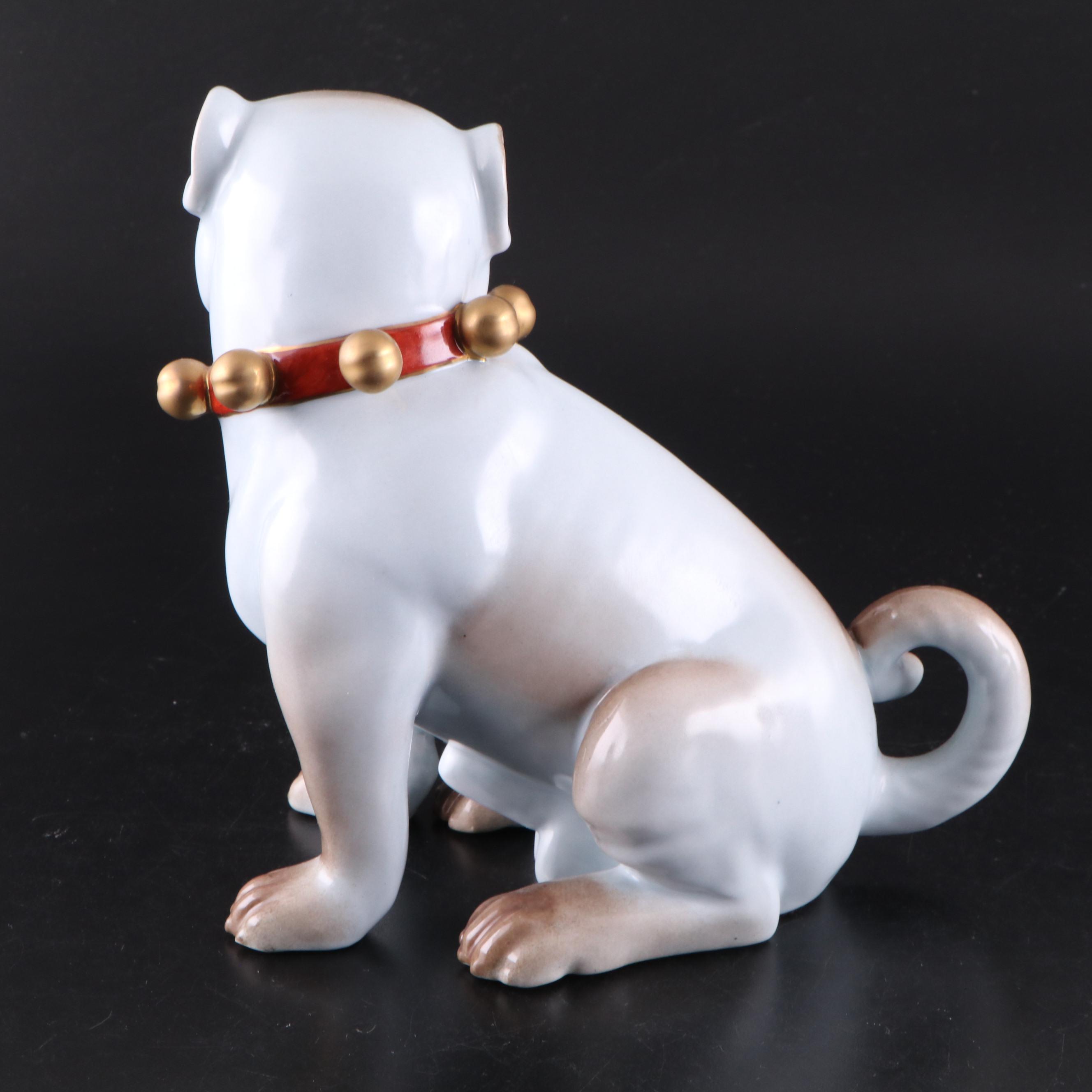 Pair of Dresden Style Porcelain Pug Figurines