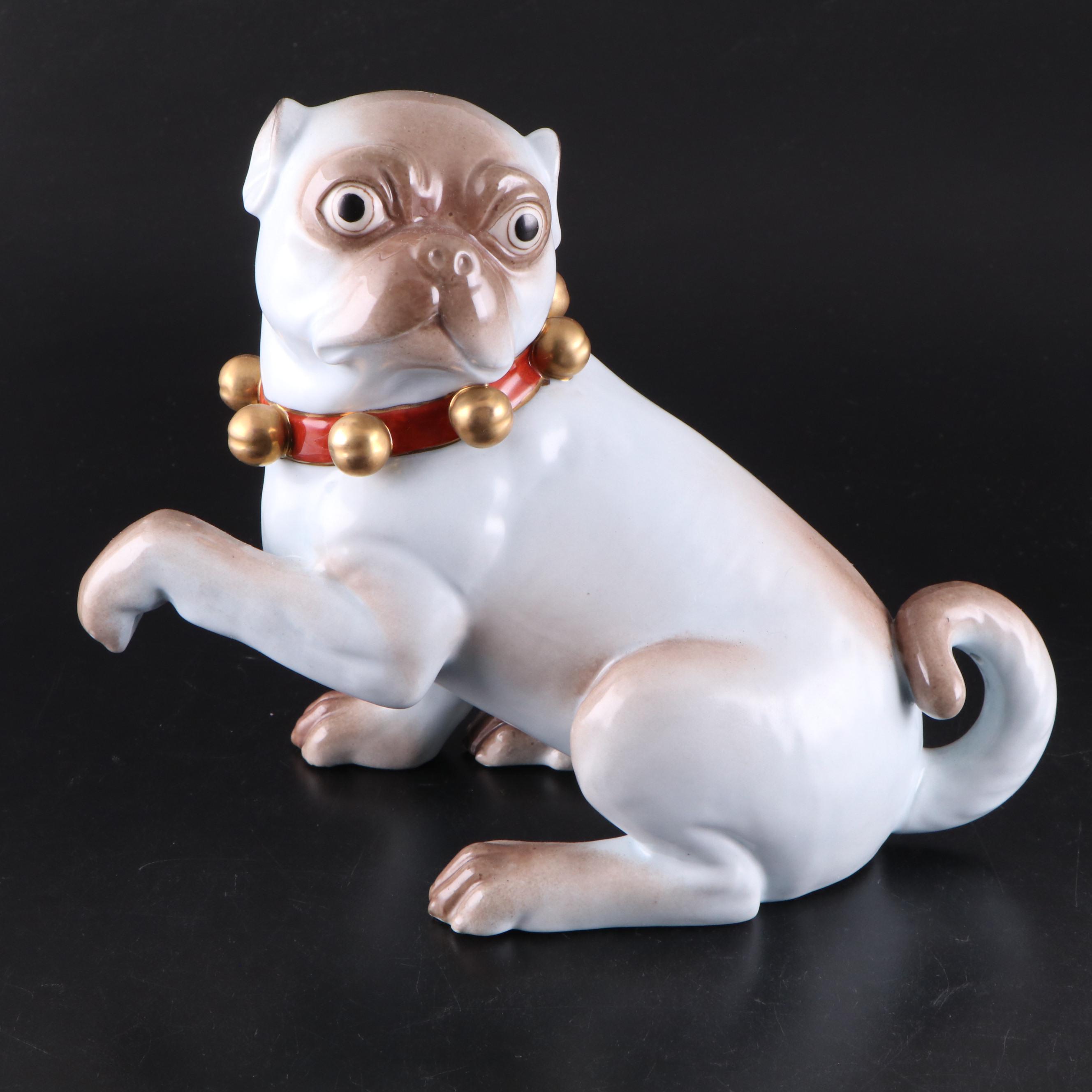 Pair of Dresden Style Porcelain Pug Figurines