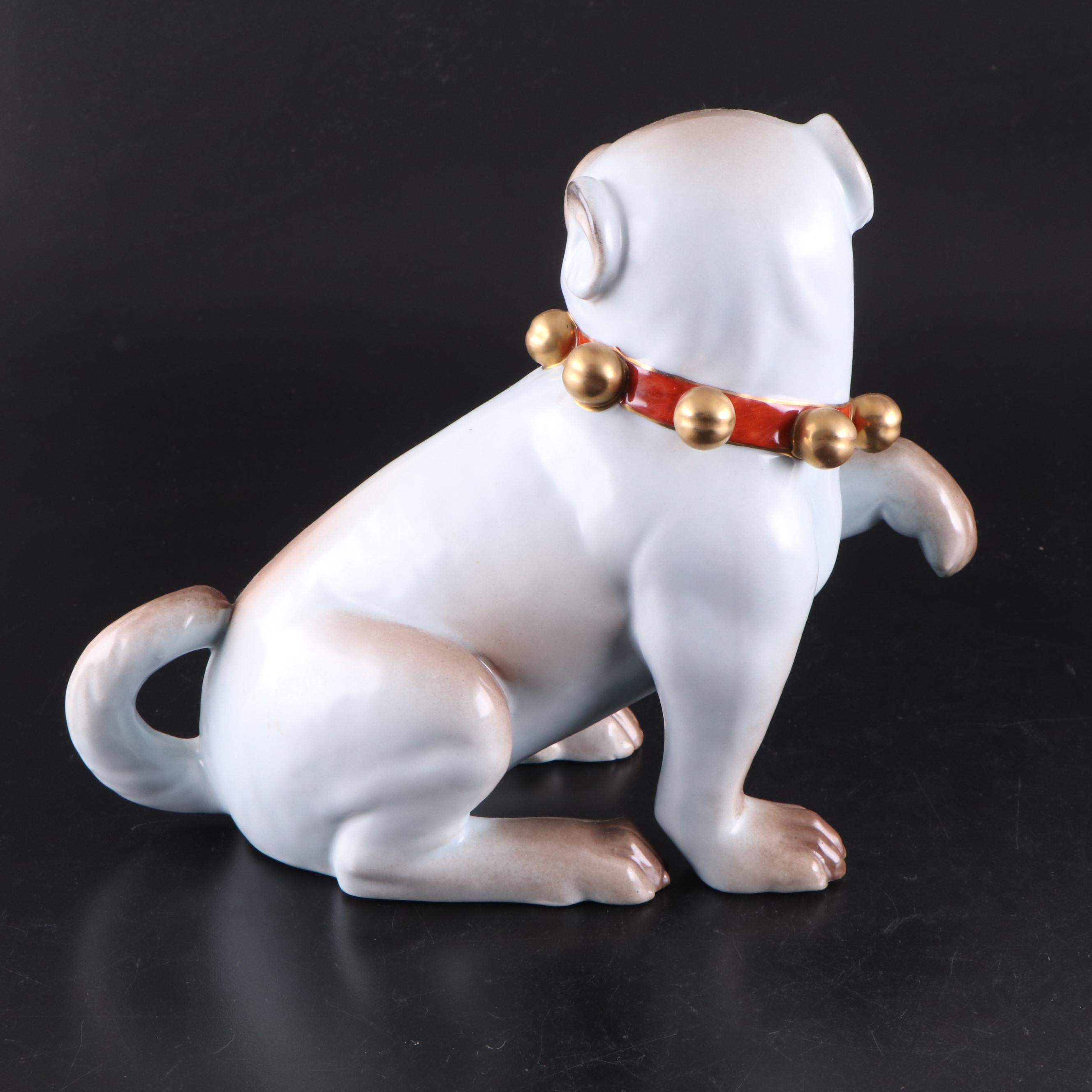 Pair of Dresden Style Porcelain Pug Figurines