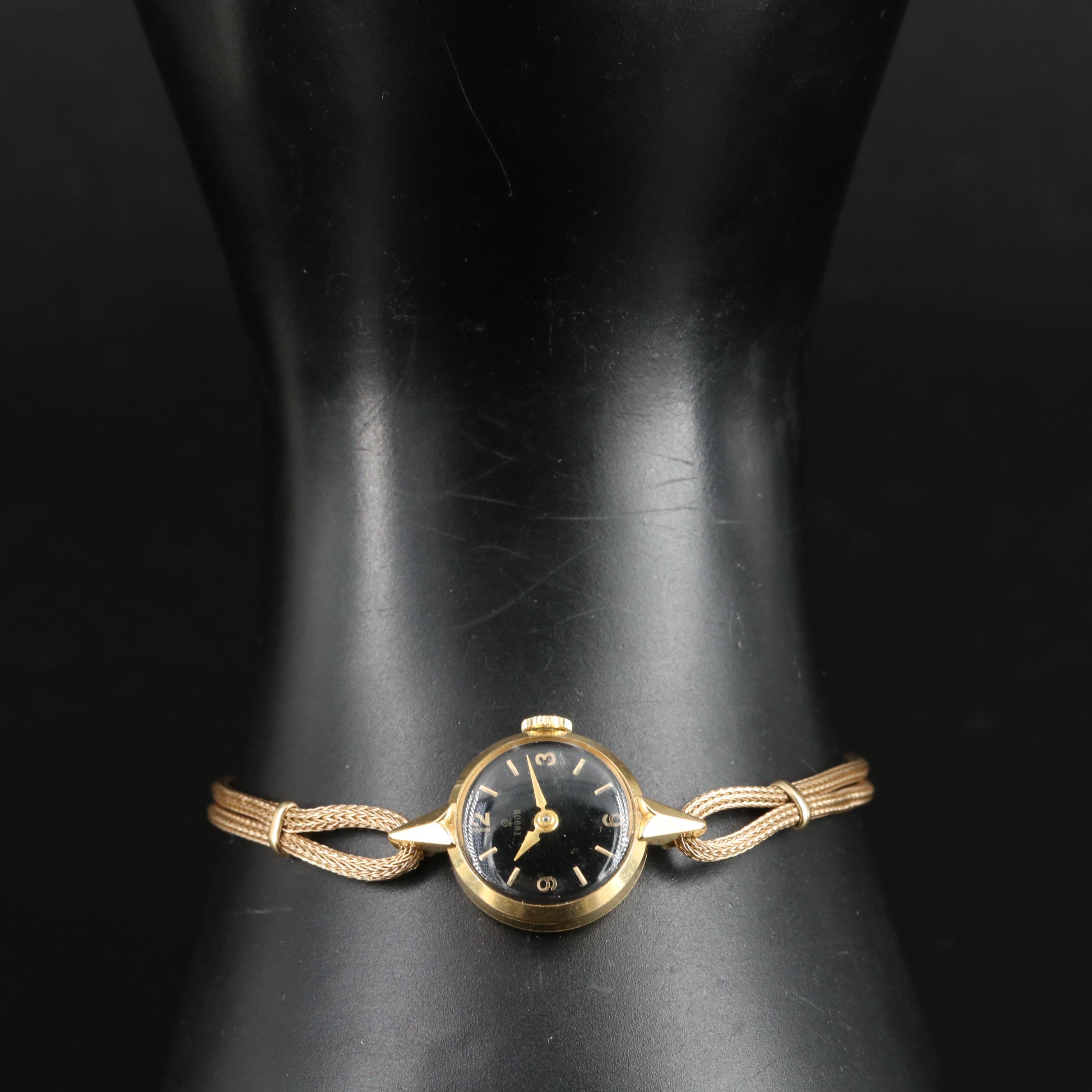 Vintage 18K Tudor Black Dial Stem Wind Watch