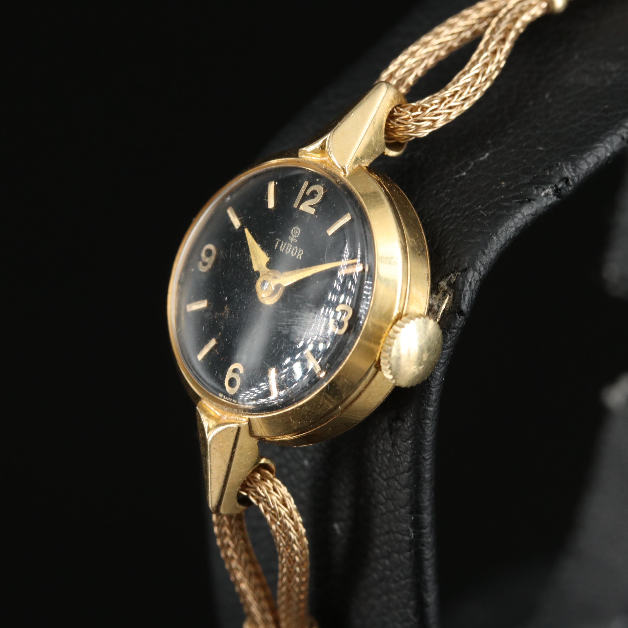 Vintage 18K Tudor Black Dial Stem Wind Watch