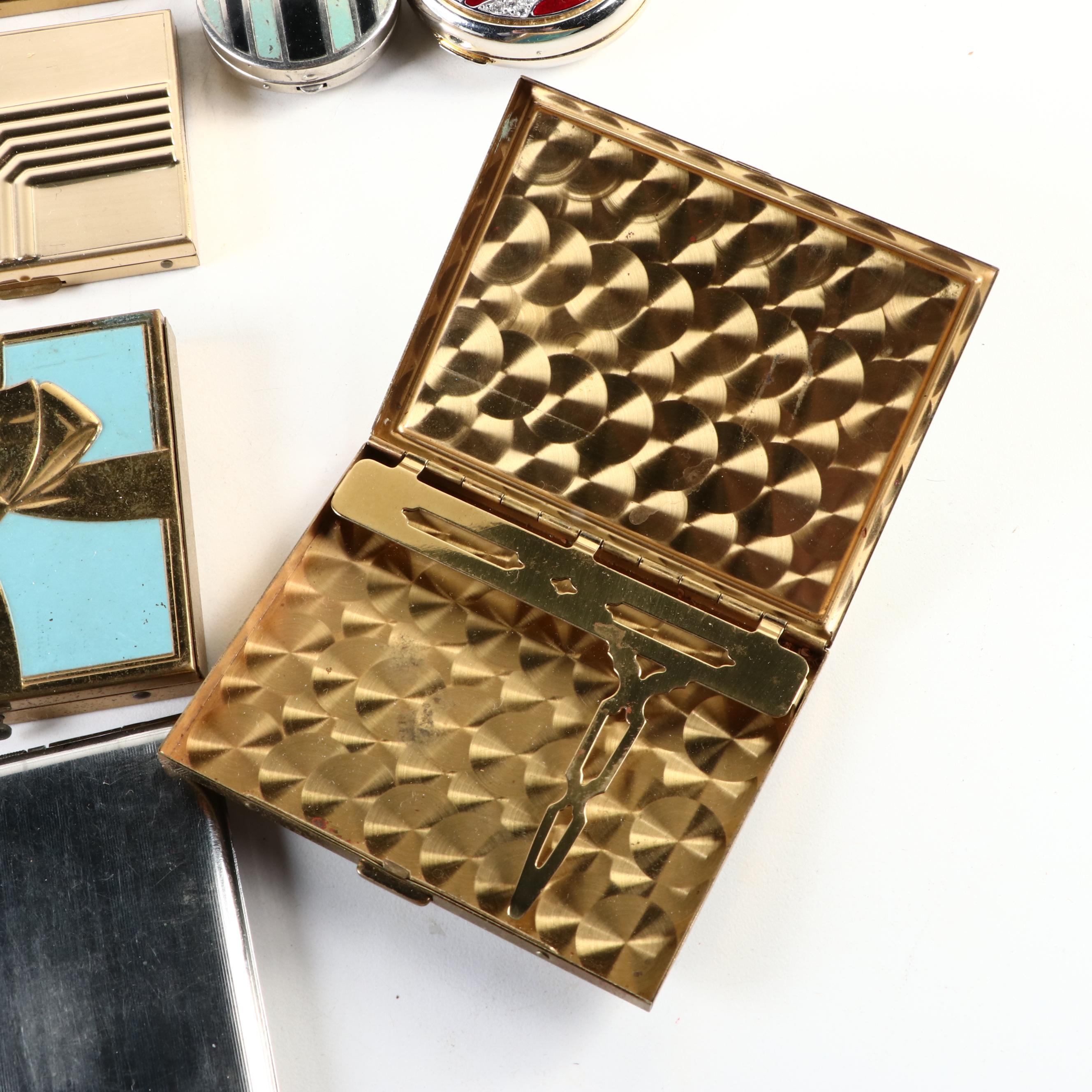 Gemstone, Enamel, Brass and Metal Makeup Compacts, Cigarette Cases