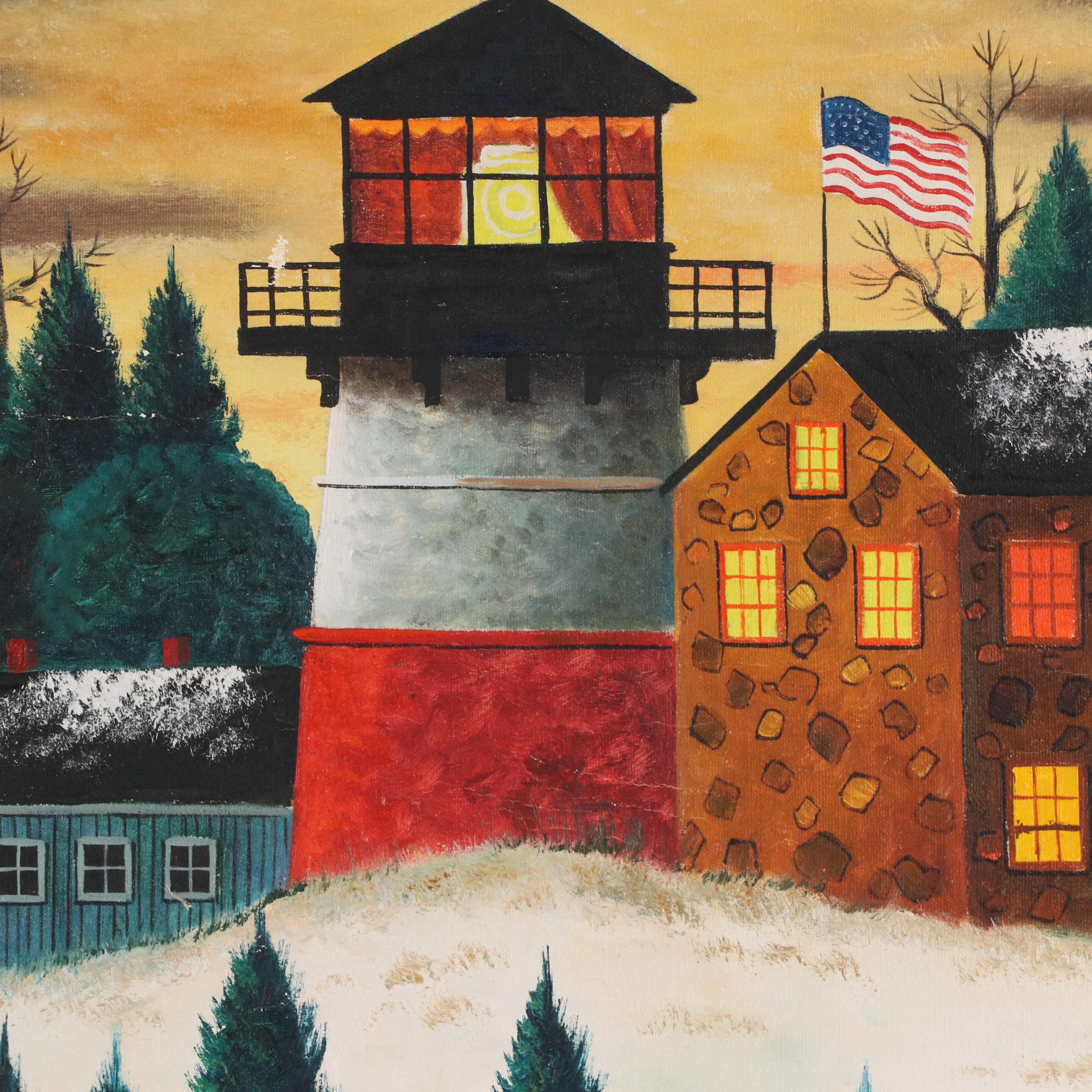 Jonas Bradford American Folk Art Oil Painting of Lighthouse