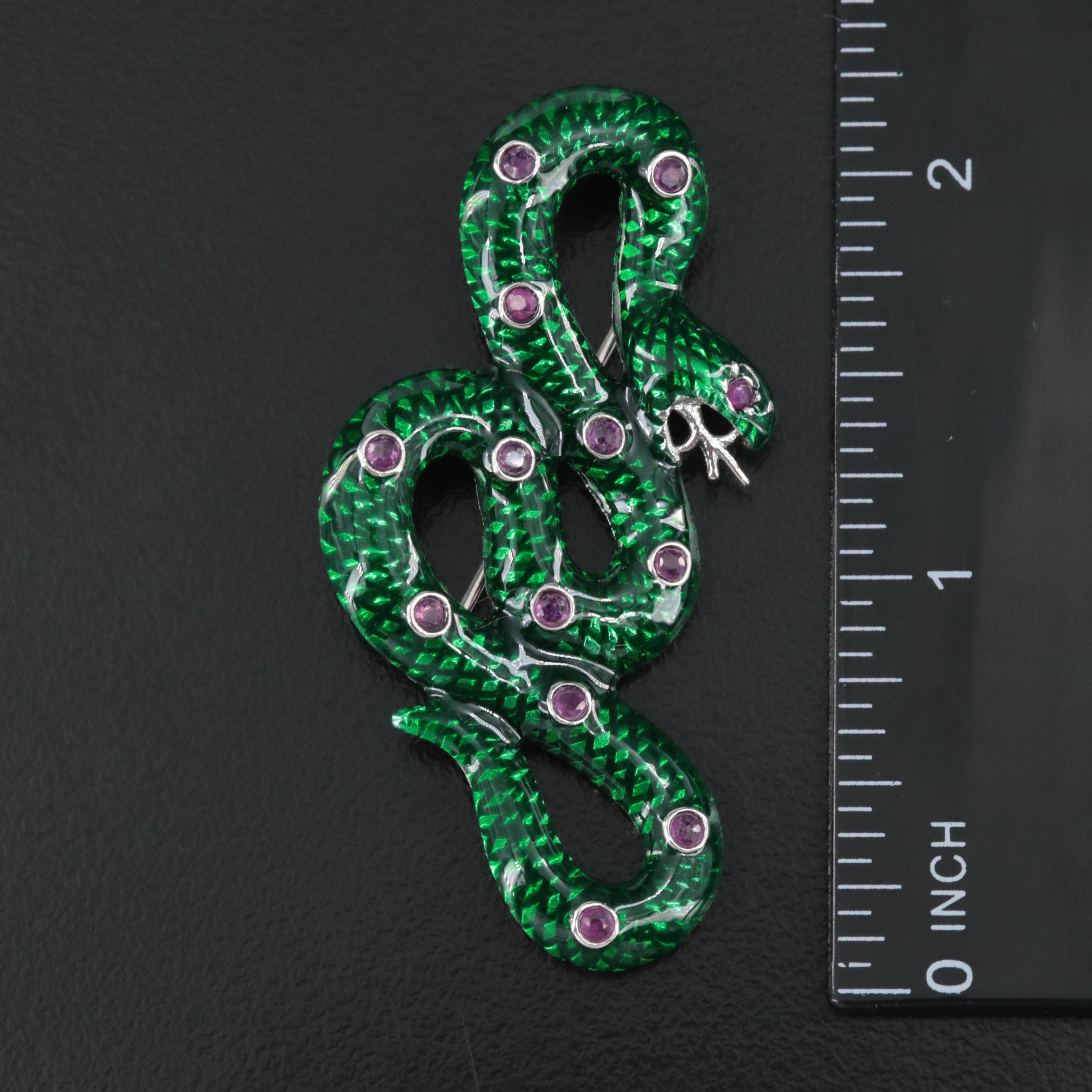 Sterling Ruby and Enamel Snake Converter Brooch EBTH