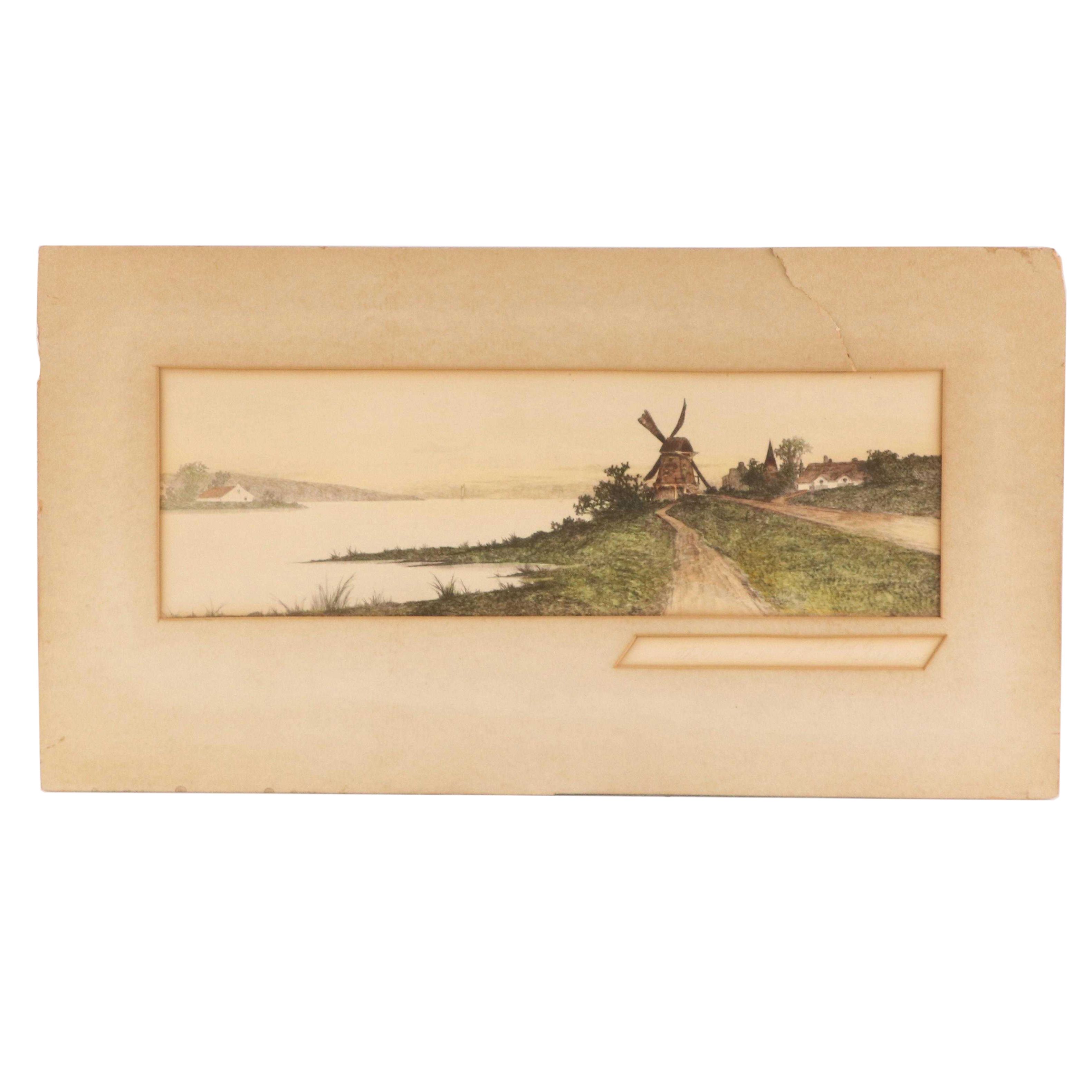 Ernest Rost Etching "The Road to the Mill," Late 19th/ Early 20th Century