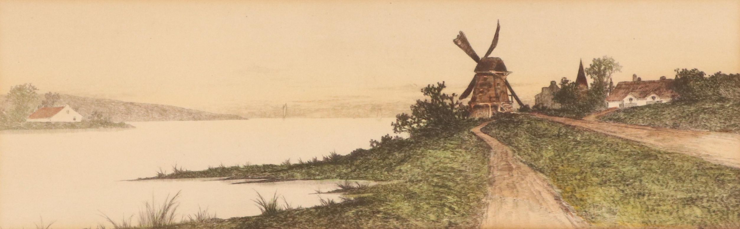 Ernest Rost Etching "The Road to the Mill," Late 19th/ Early 20th Century