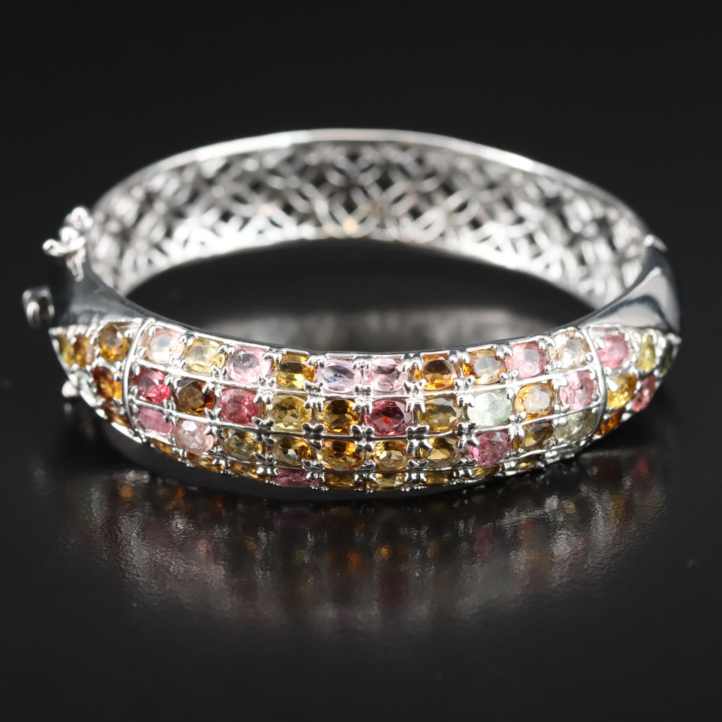 Sterling Tourmaline Hinged Bangle Bracelet