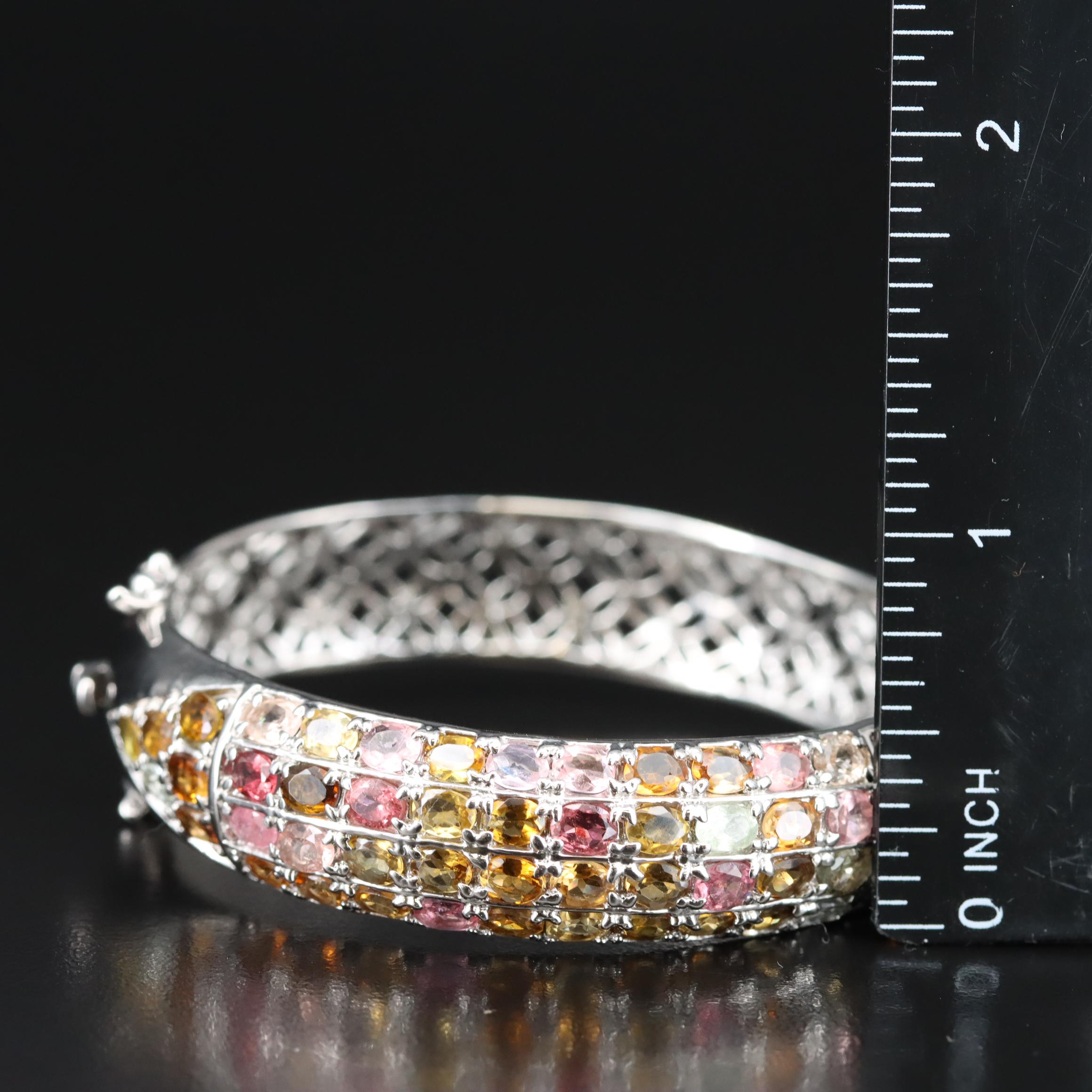 Sterling Tourmaline Hinged Bangle Bracelet