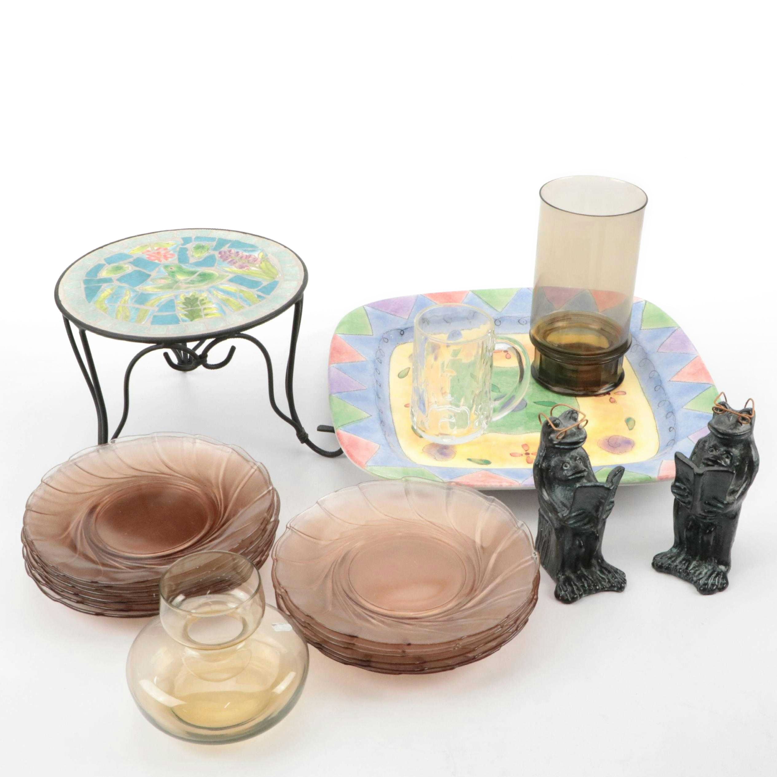 Sango Ceramic Serving Platter with Anchor Hocking Glass Beer Mug and More