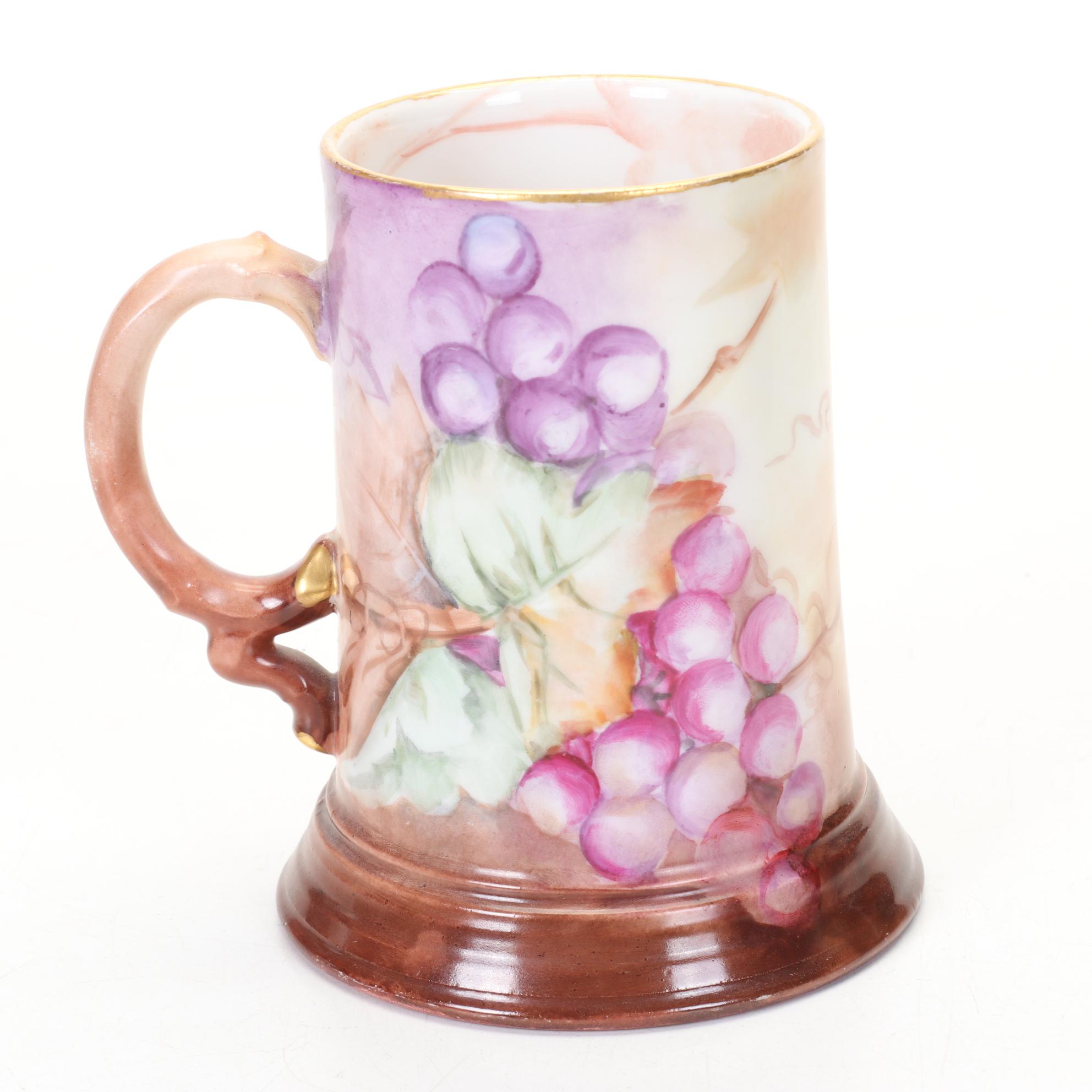 Jean Pouyat Limoges Tankards Featuring Grape and Hops Motifs, 1900