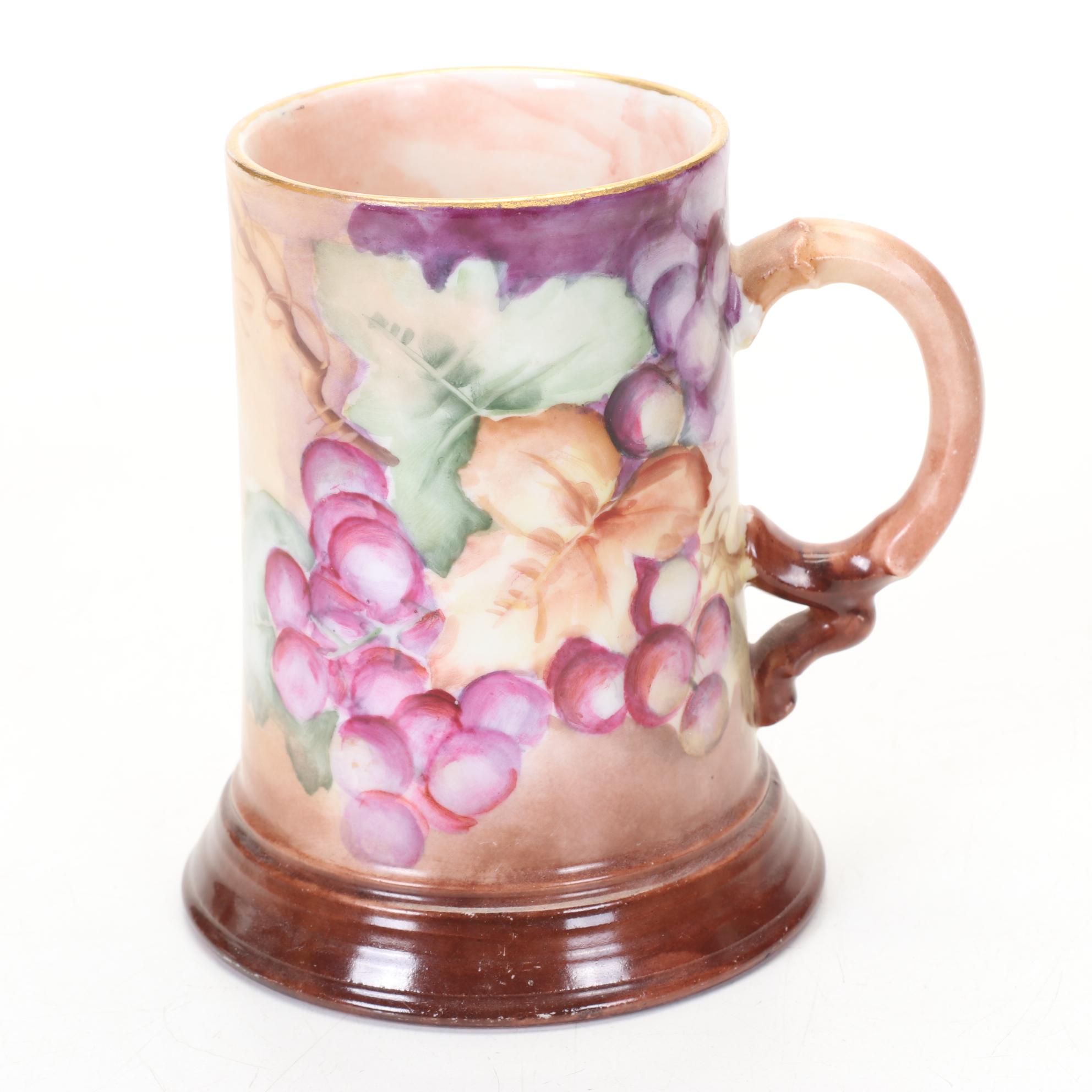 Jean Pouyat Limoges Tankards Featuring Grape and Hops Motifs, 1900