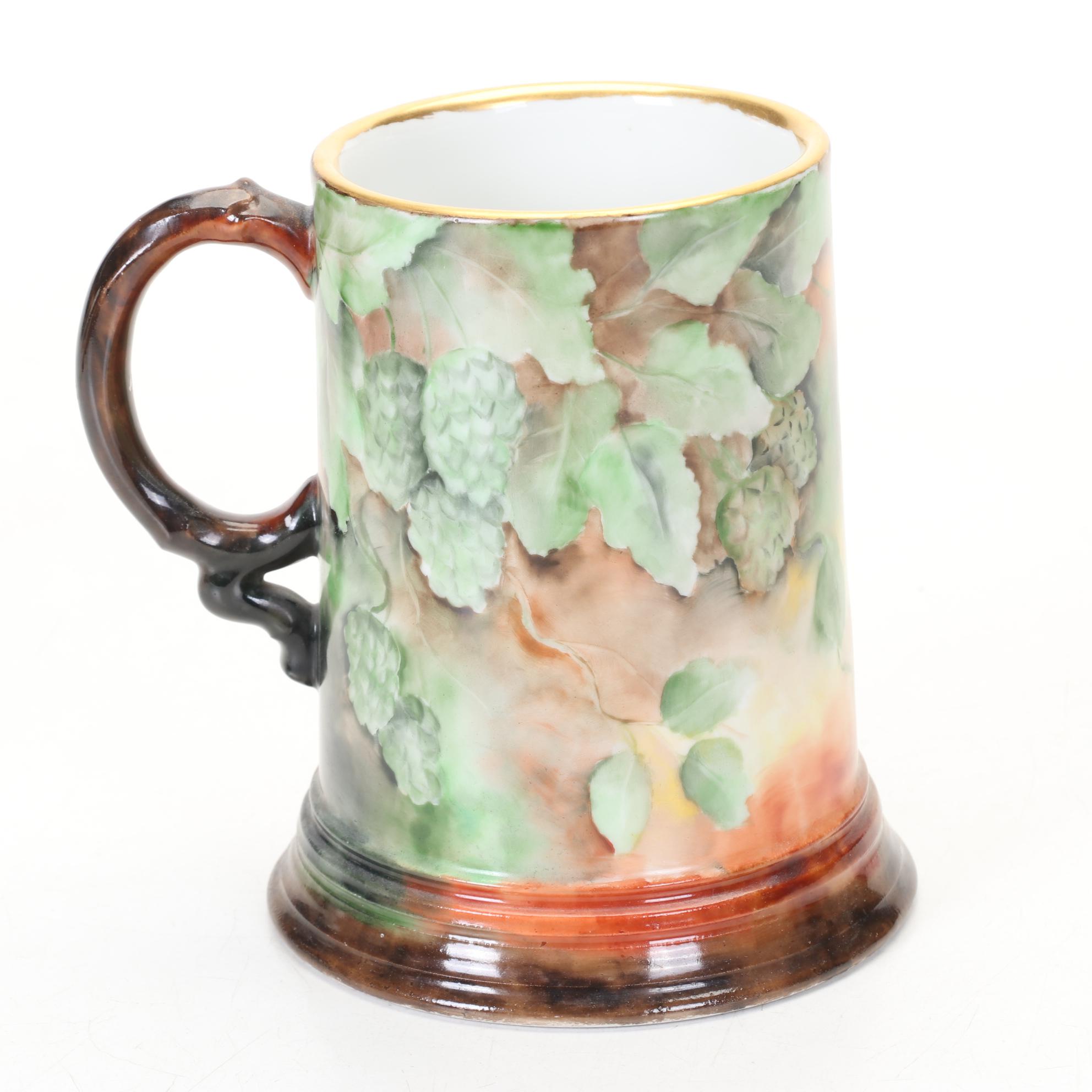 Jean Pouyat Limoges Tankards Featuring Grape and Hops Motifs, 1900