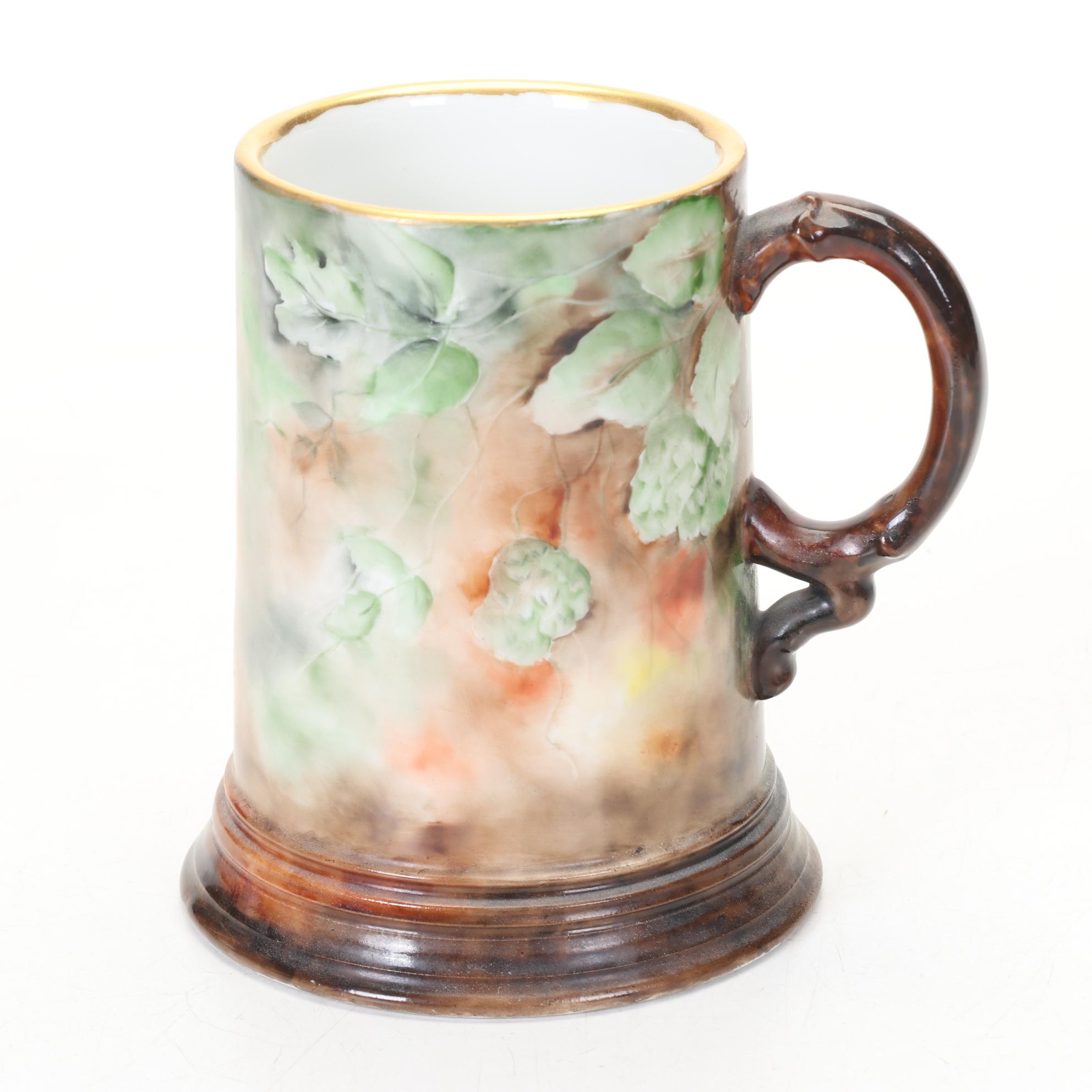 Jean Pouyat Limoges Tankards Featuring Grape and Hops Motifs, 1900