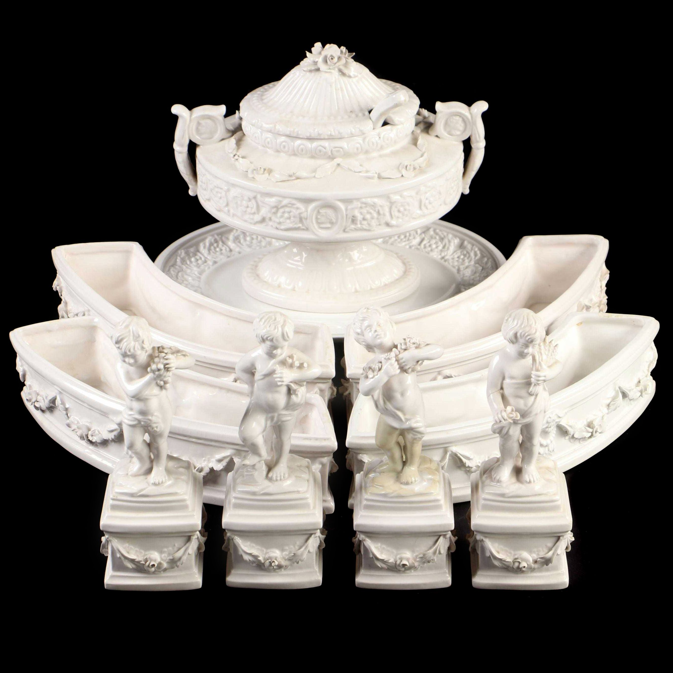 Italian Mottahedeh "Florentine" Ceramic Tureen, Planters, and Figurines