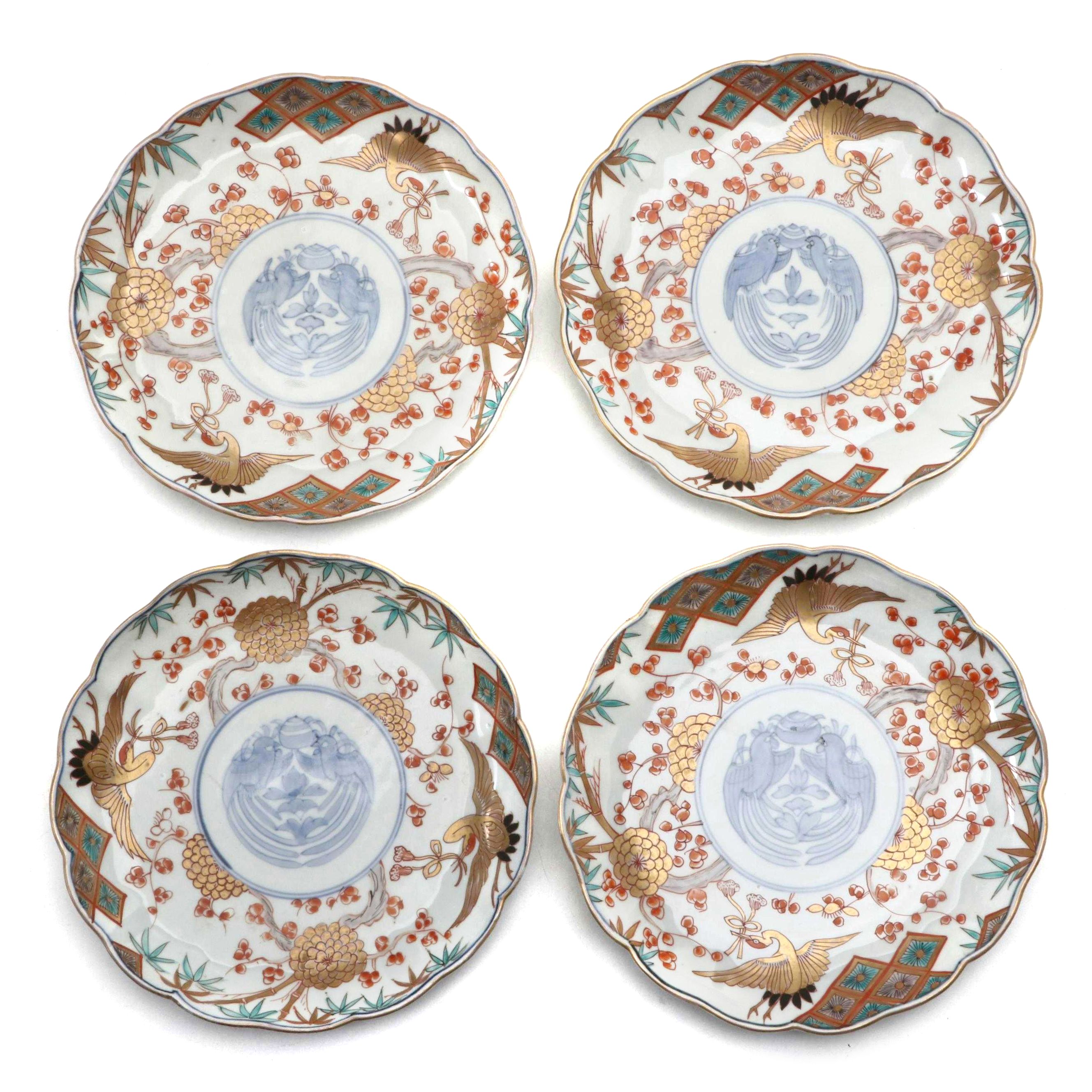 Fuki Choson Japanese Porcelain Imari Plates, Meiji Period