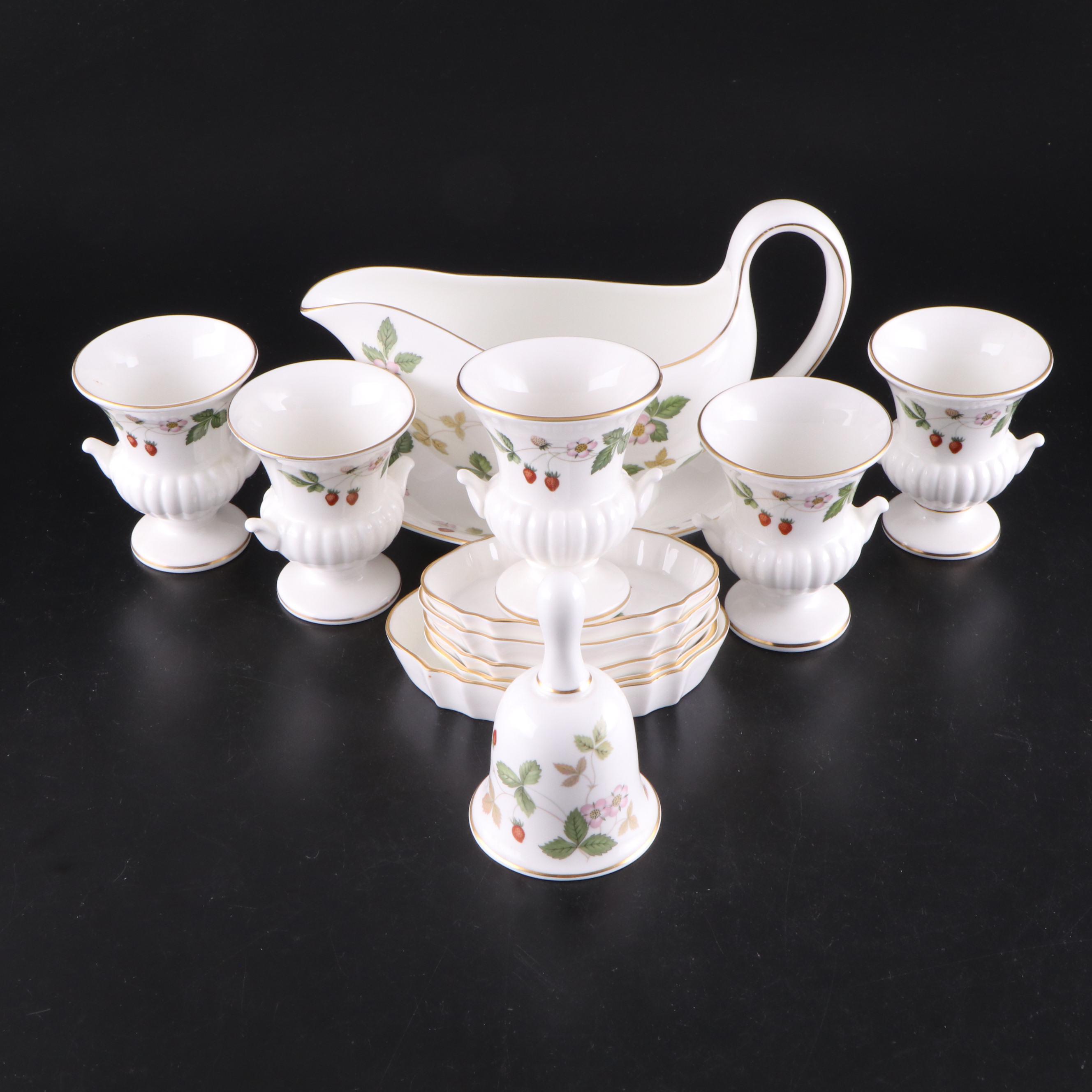 Wedgwood "Wild Strawberry" Bone China Urn Bud Vases, Bell, and More Dishes