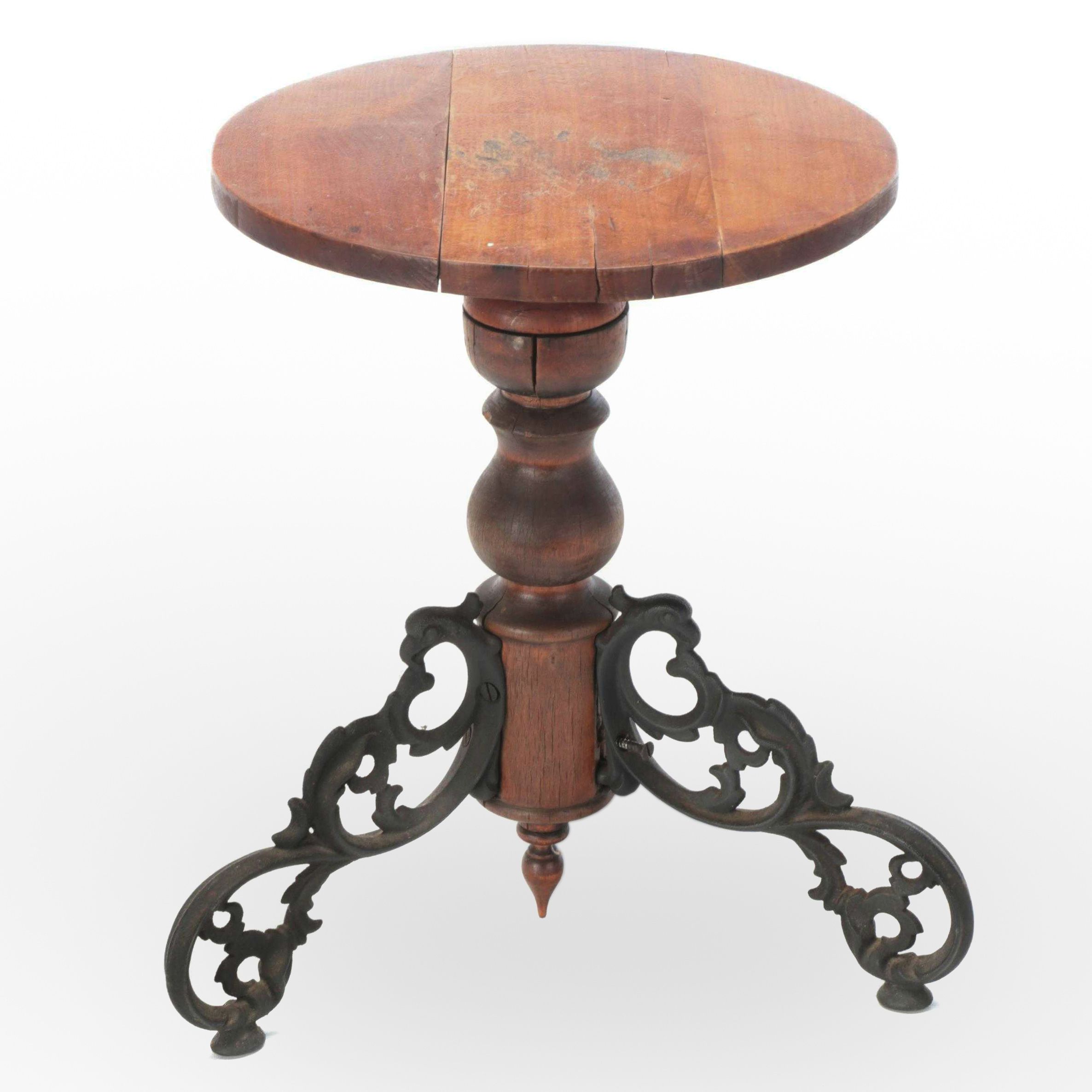 Late Victorian Hardwood and Cast Iron Stool or Side Table