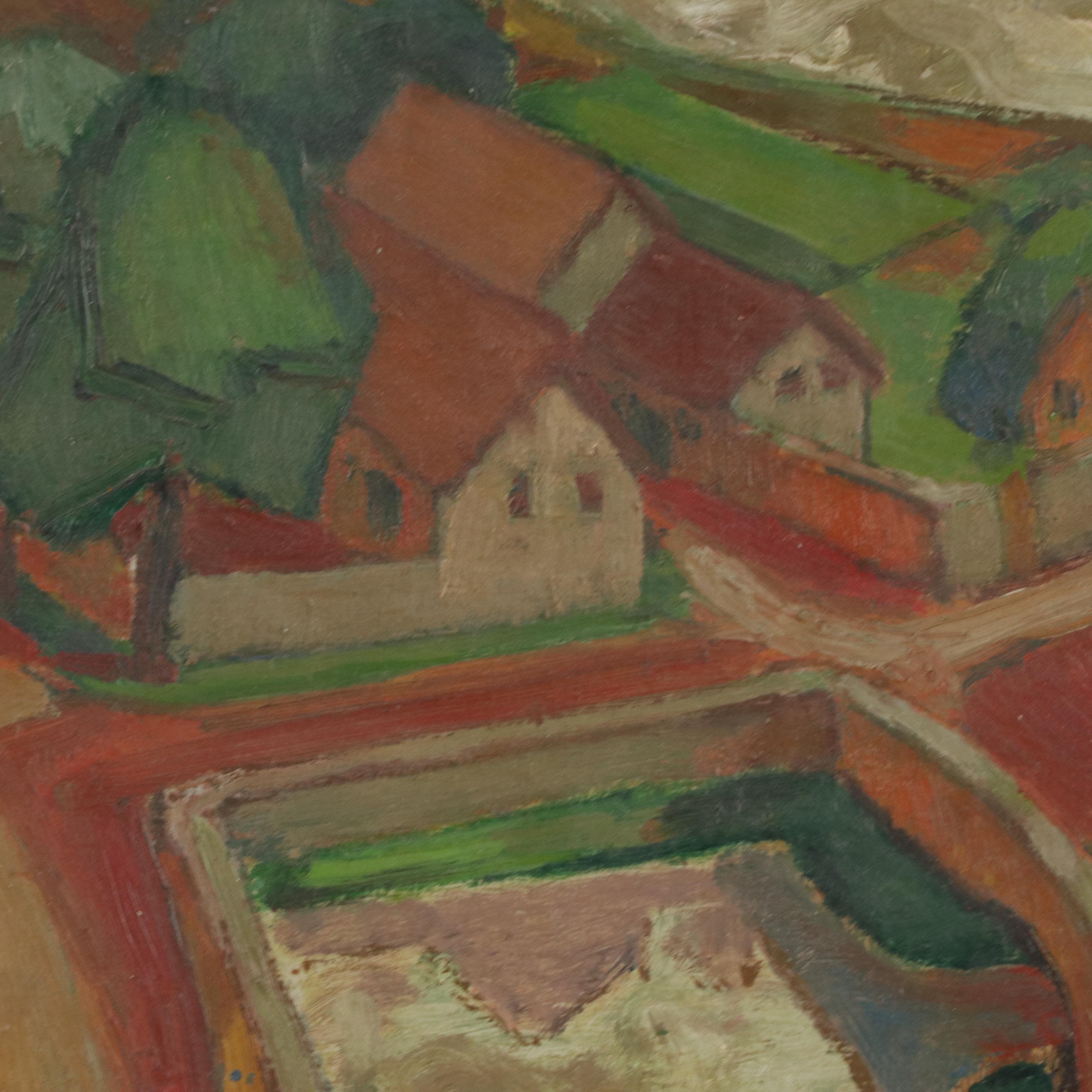 Oil Painting of Village Scene, 1951