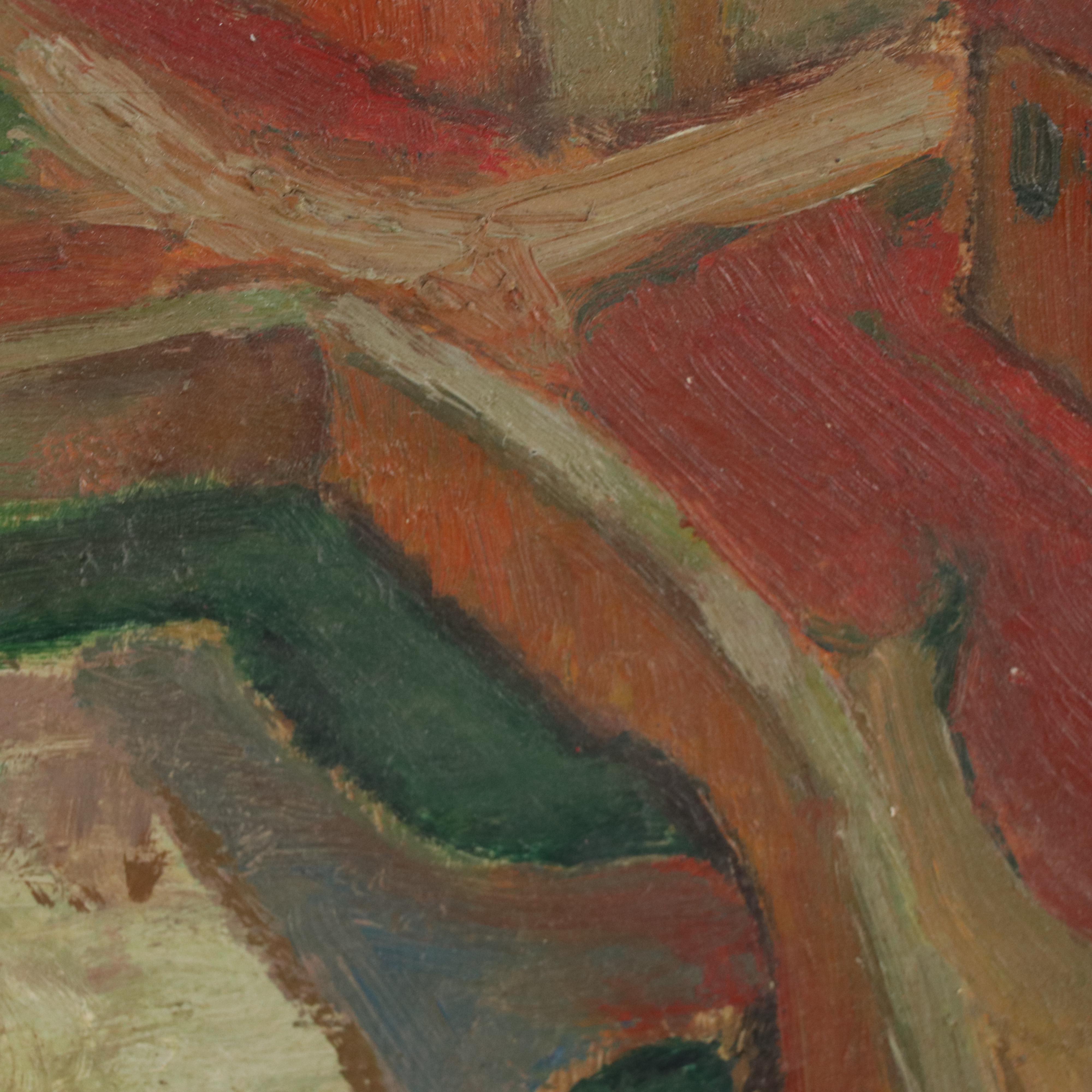 Oil Painting of Village Scene, 1951