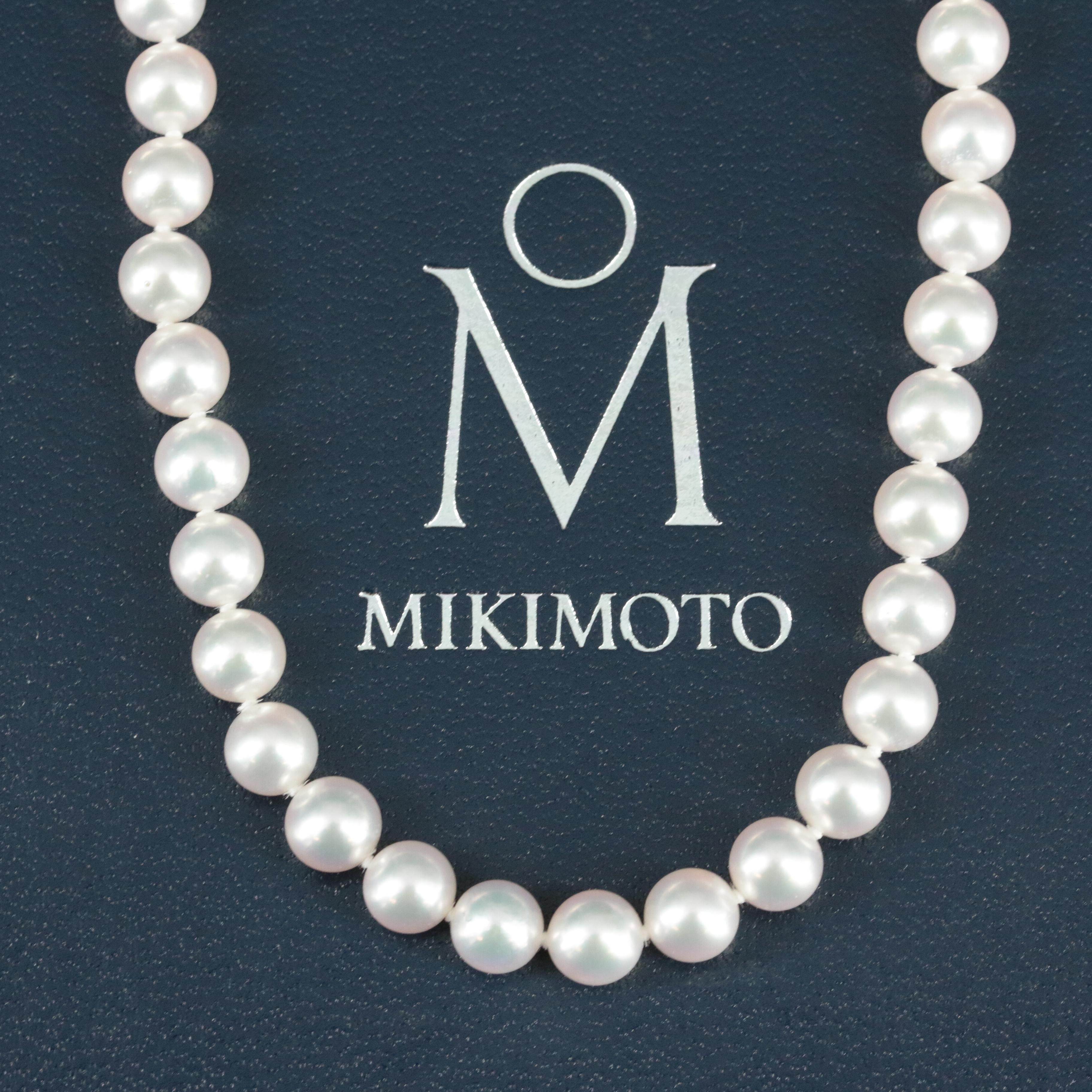 Mikimoto Pearl Necklace with 18K Gold Clasp and Tag