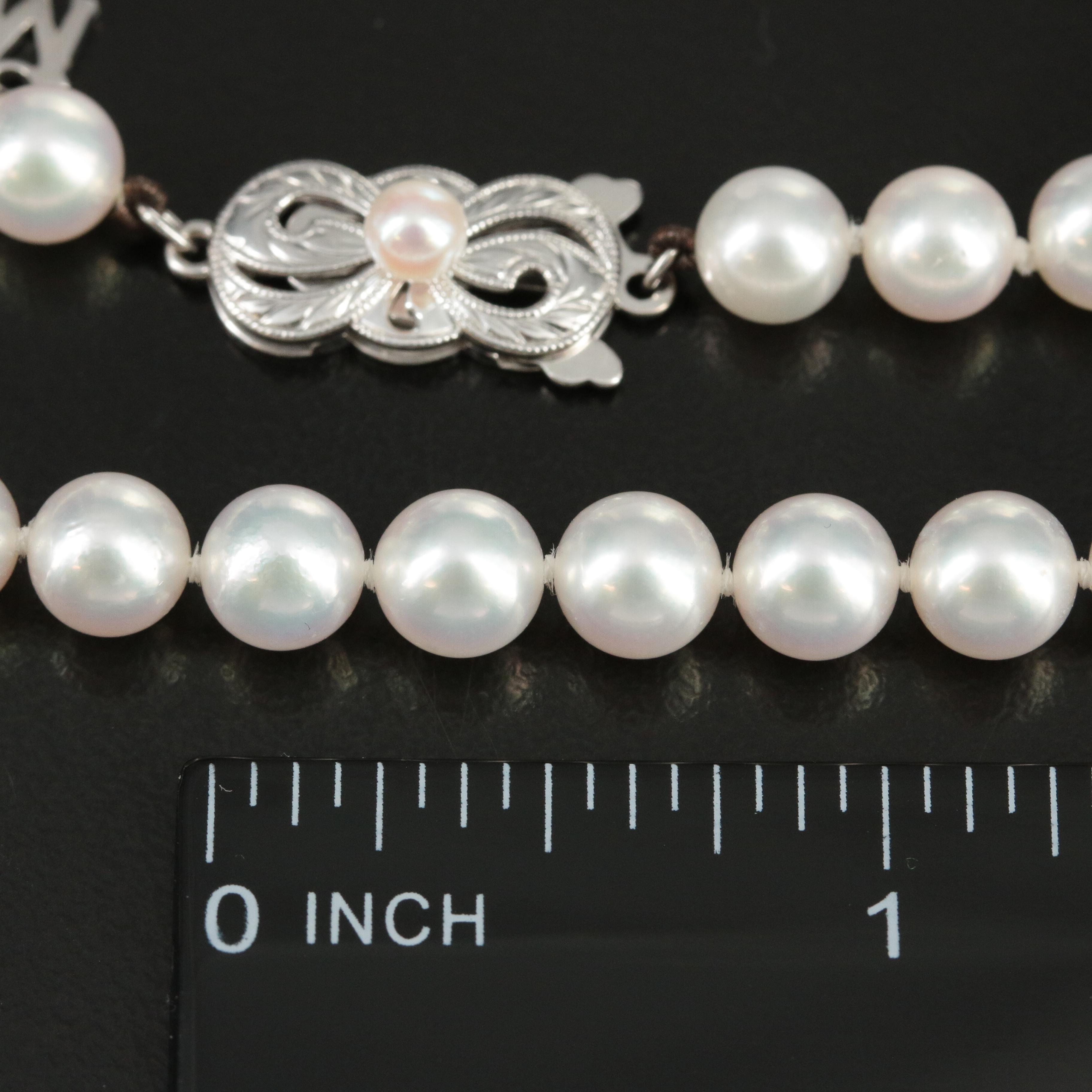 Mikimoto Pearl Necklace with 18K Gold Clasp and Tag