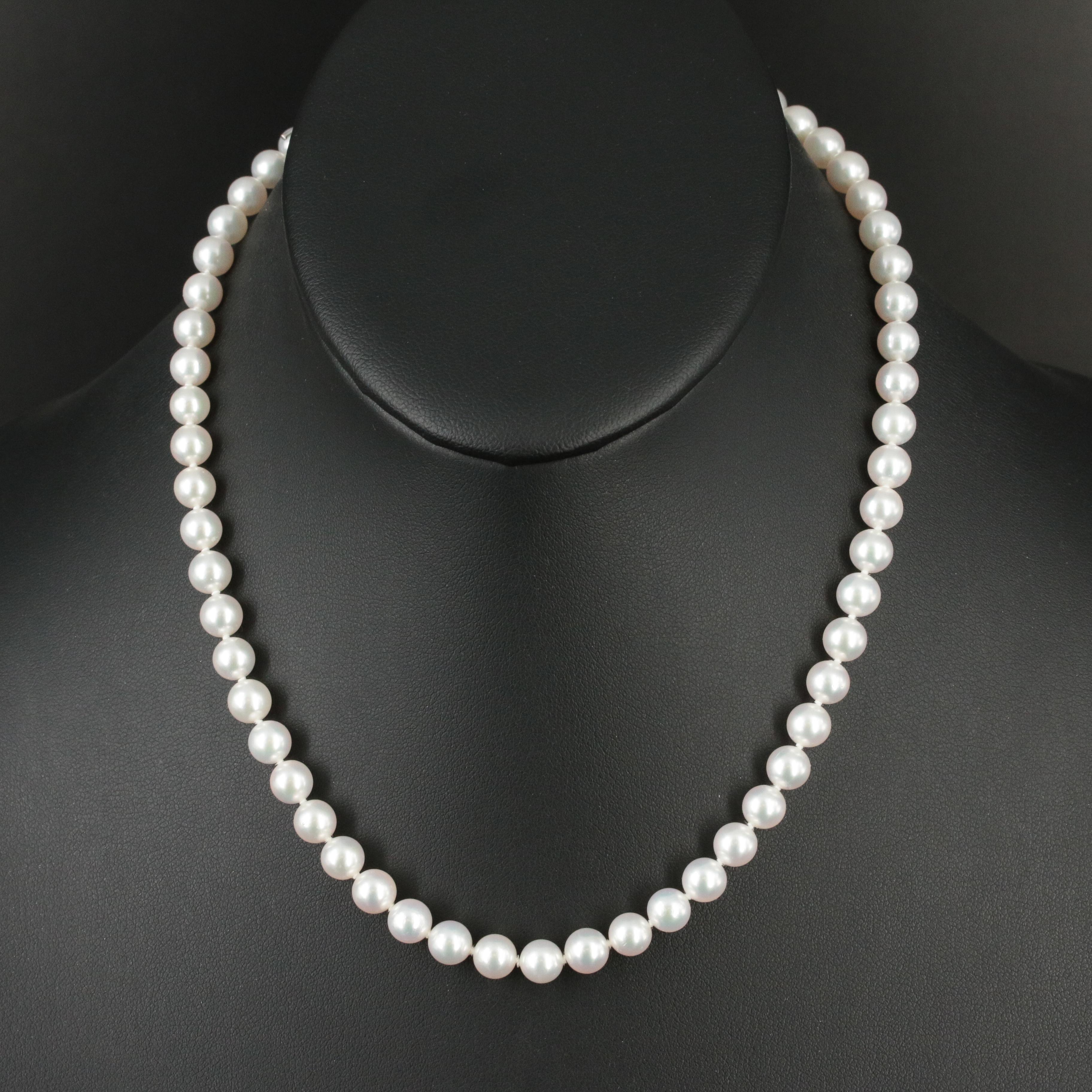Mikimoto Pearl Necklace with 18K Gold Clasp and Tag