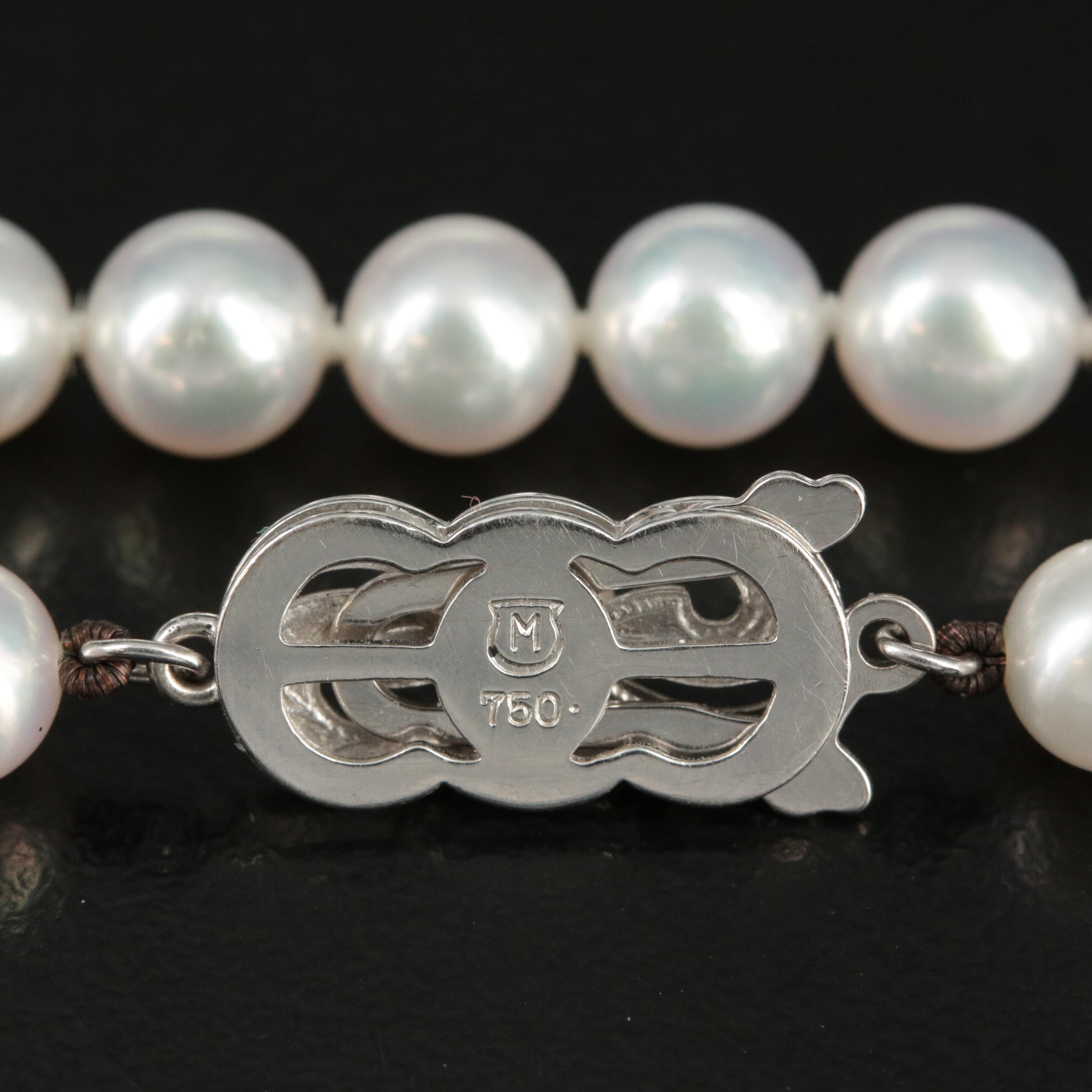 Mikimoto Pearl Necklace with 18K Gold Clasp and Tag