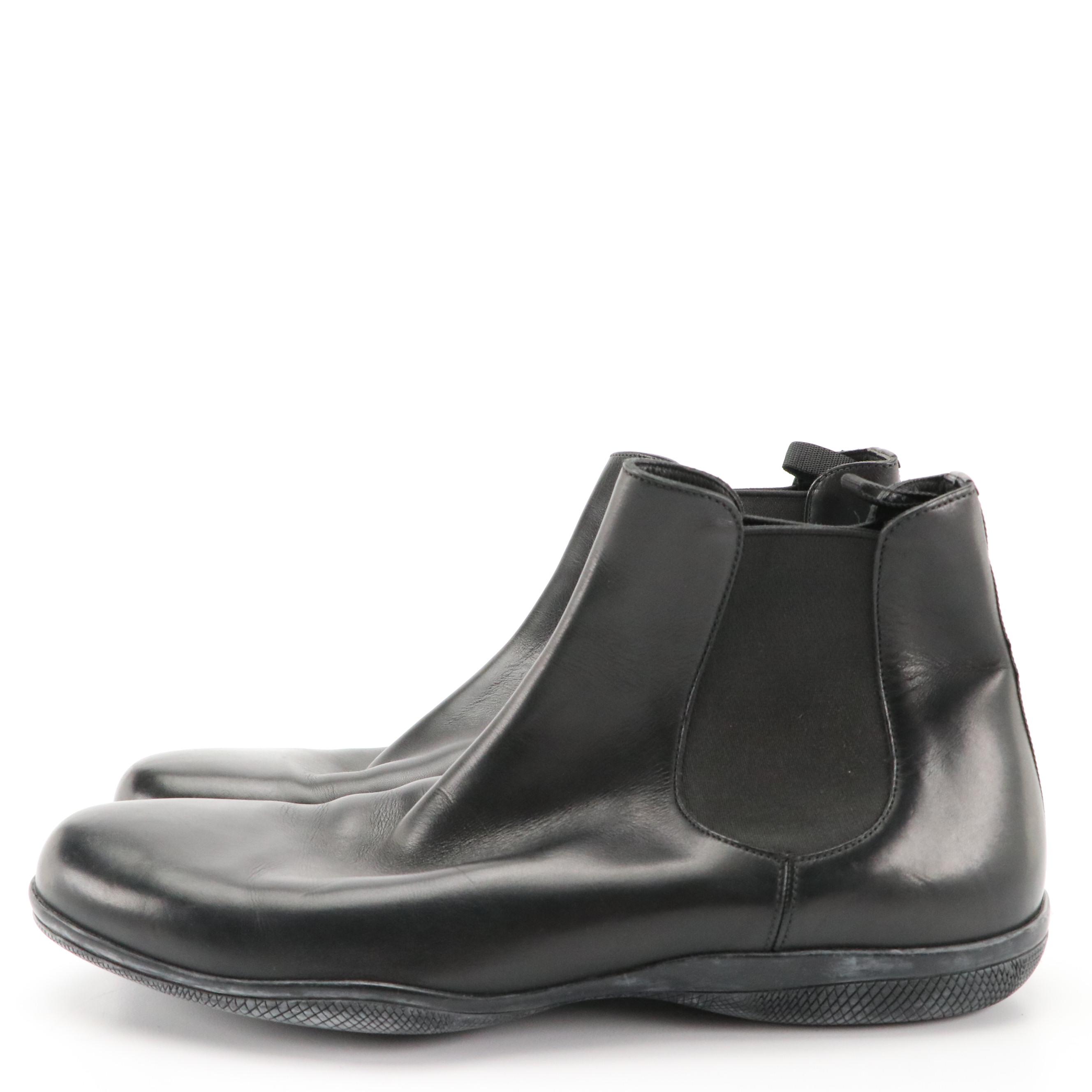 Men's Prada Sport Black Leather Slip-On Chelsea Boots
