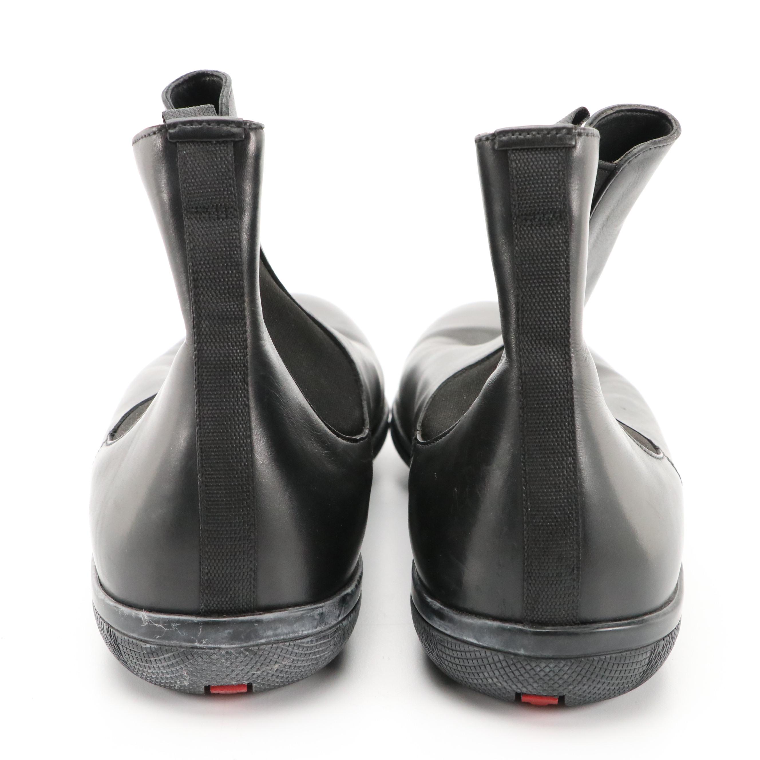 Men's Prada Sport Black Leather Slip-On Chelsea Boots