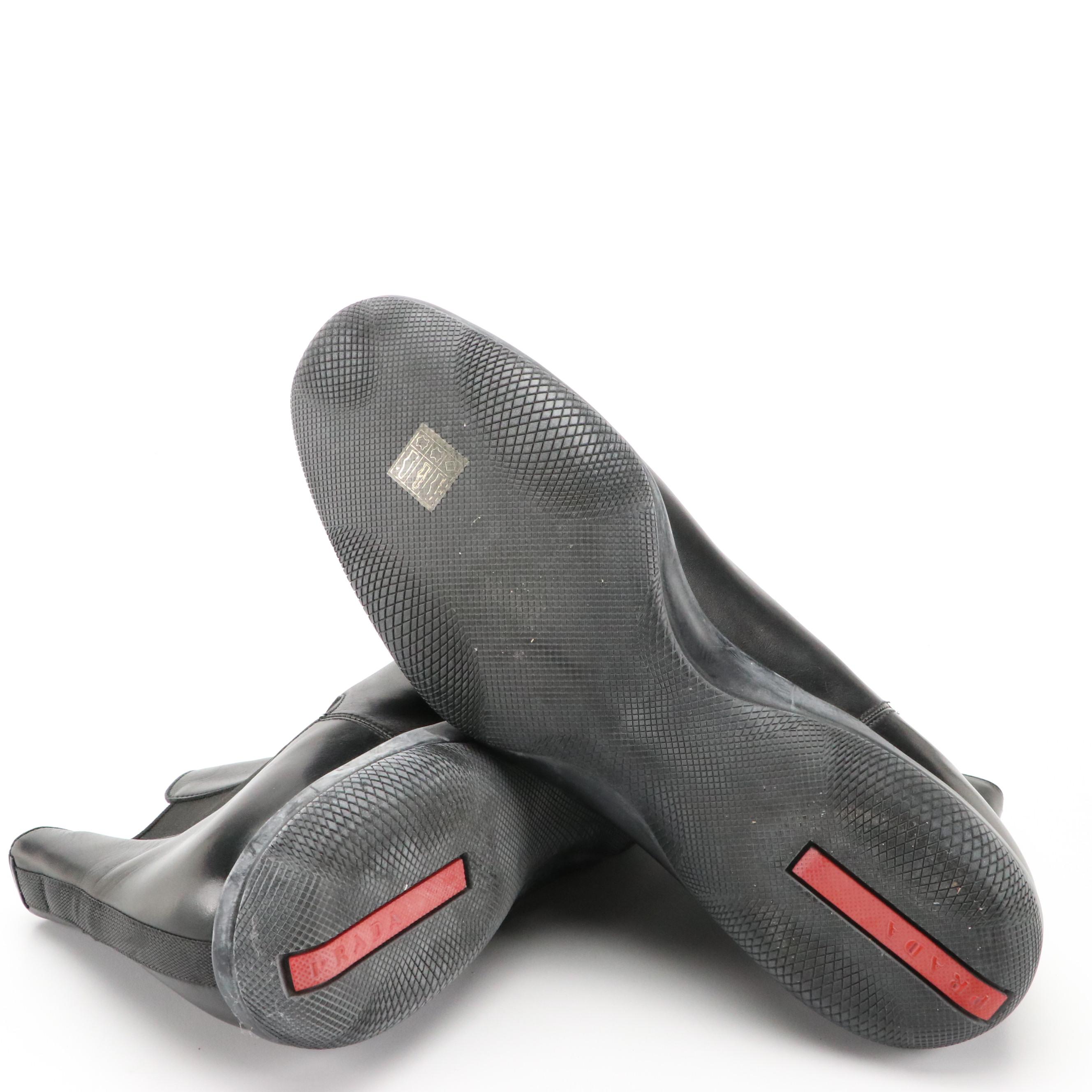 Men's Prada Sport Black Leather Slip-On Chelsea Boots