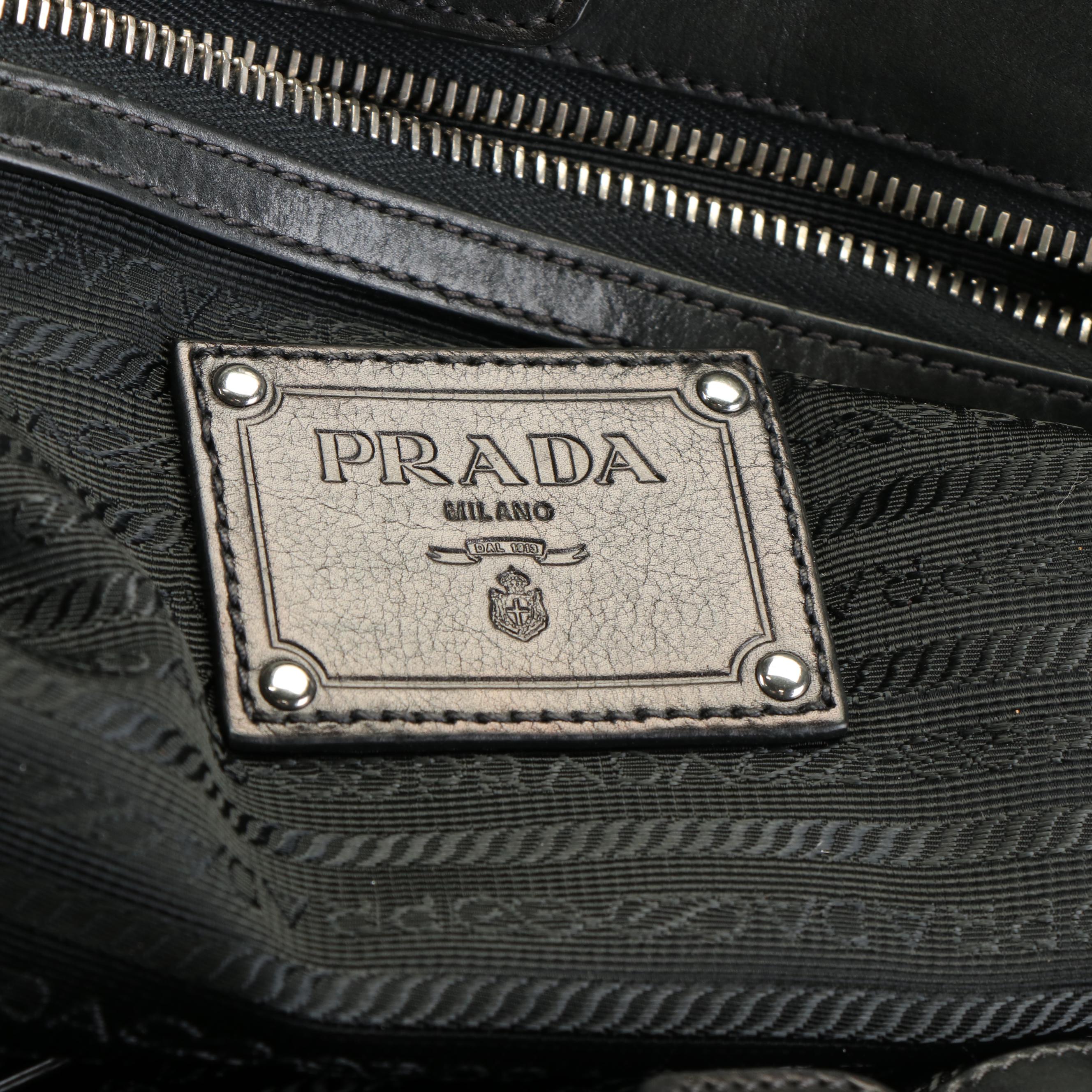 Prada Black Nappa Waves and Brown Leather Hobo Bag