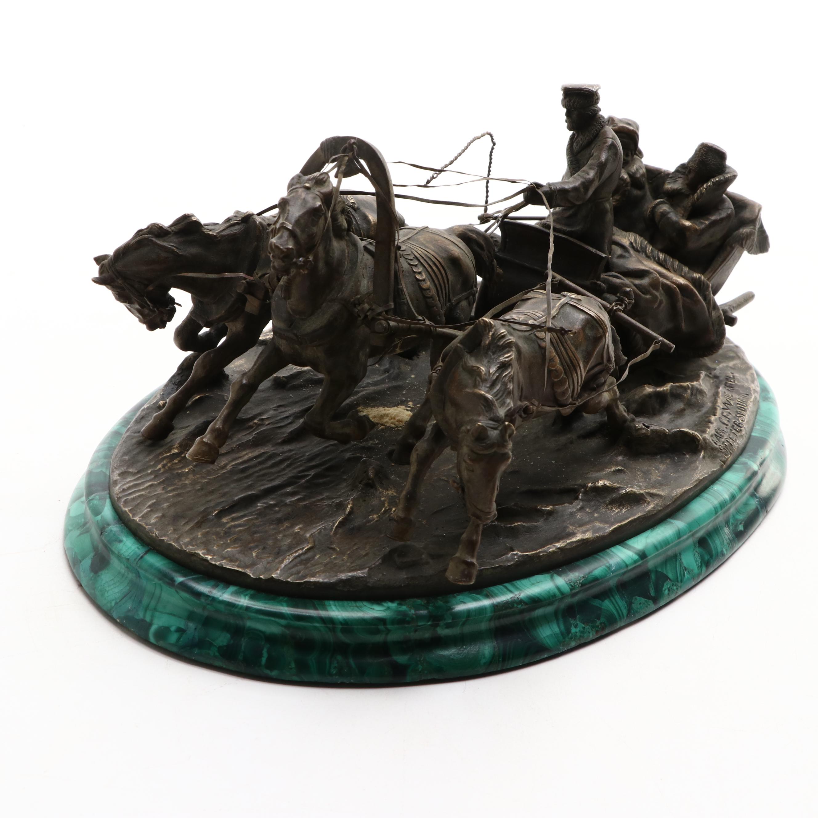 Vasily Grachev Bronze Sculpture on Faux Malachite Base