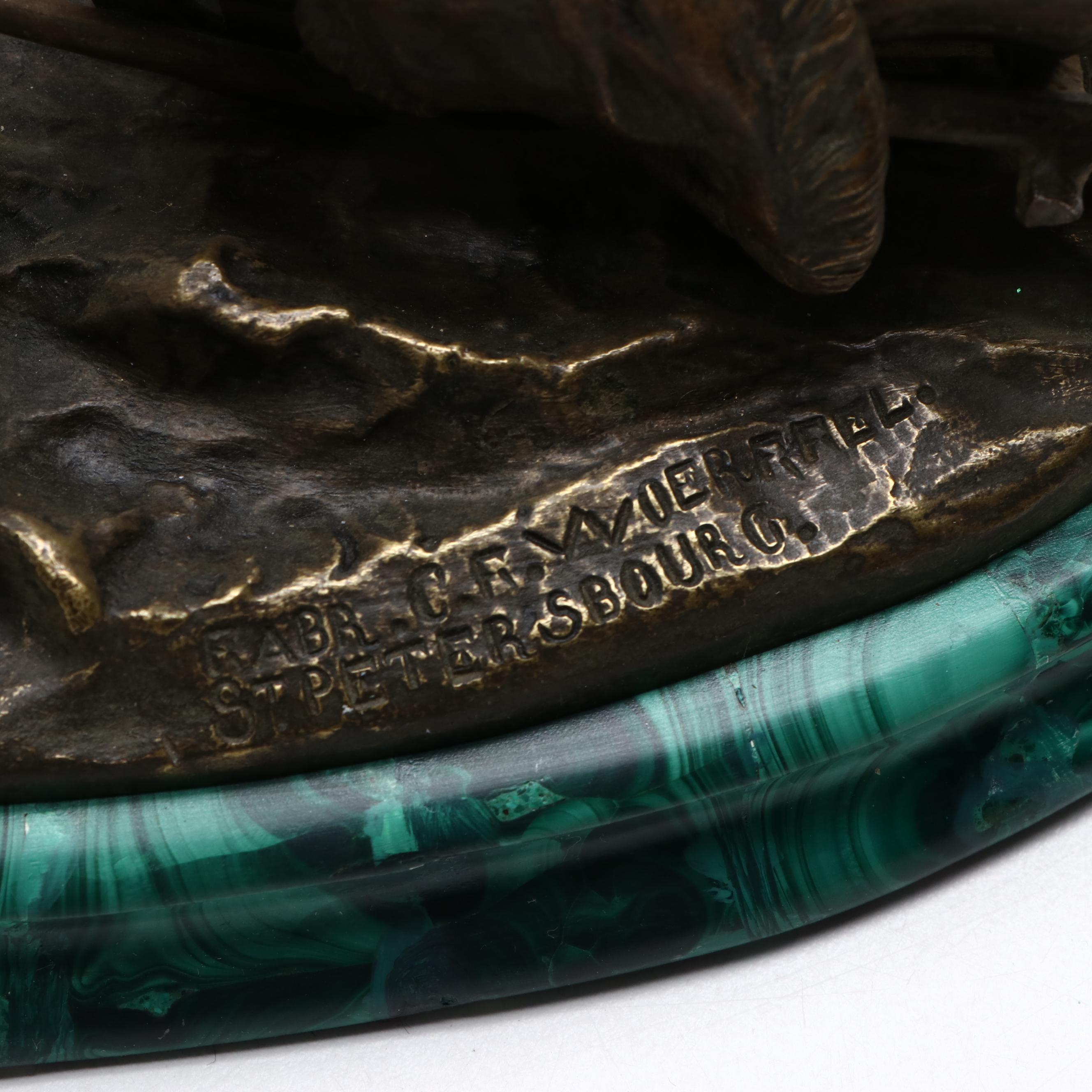 Vasily Grachev Bronze Sculpture on Faux Malachite Base