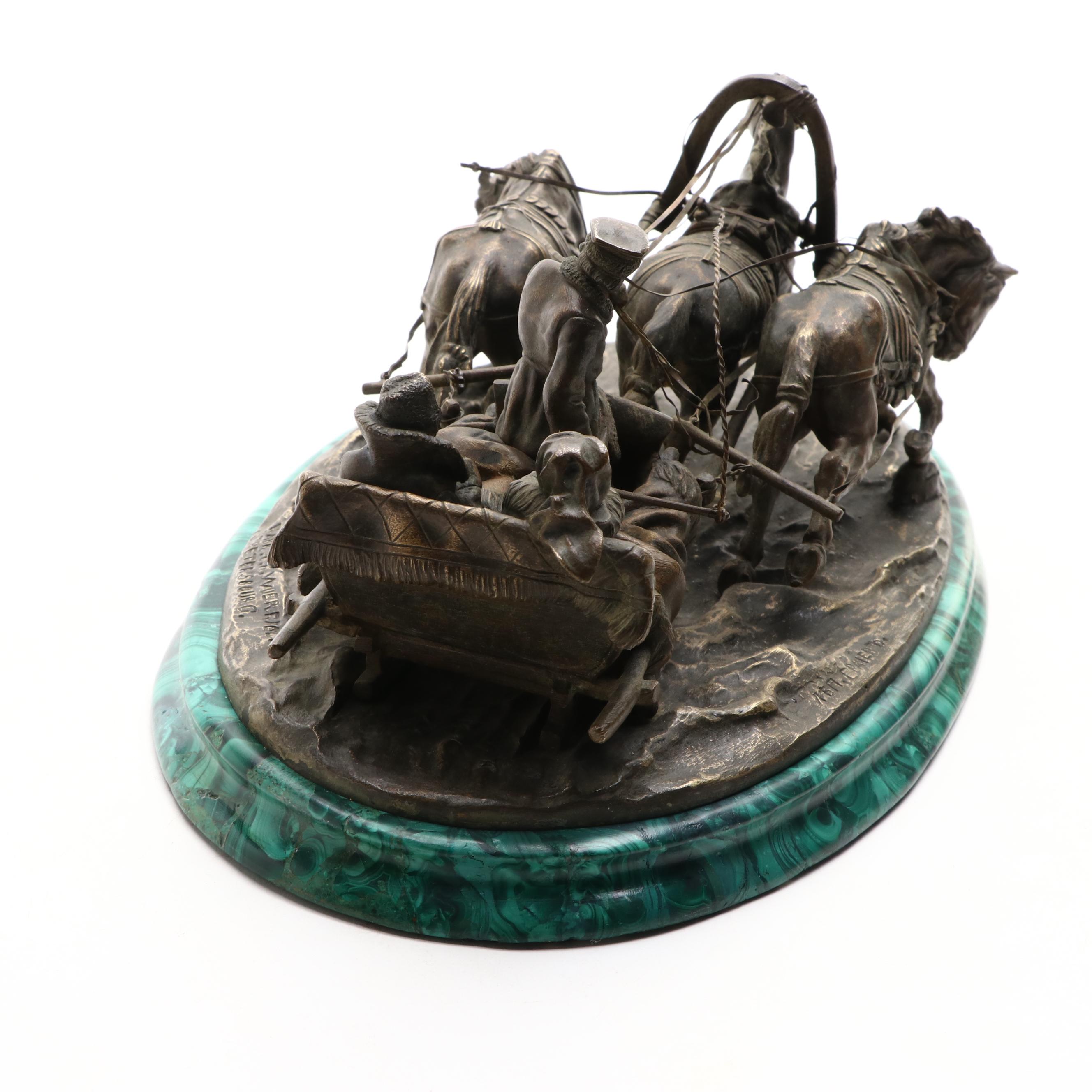 Vasily Grachev Bronze Sculpture on Faux Malachite Base