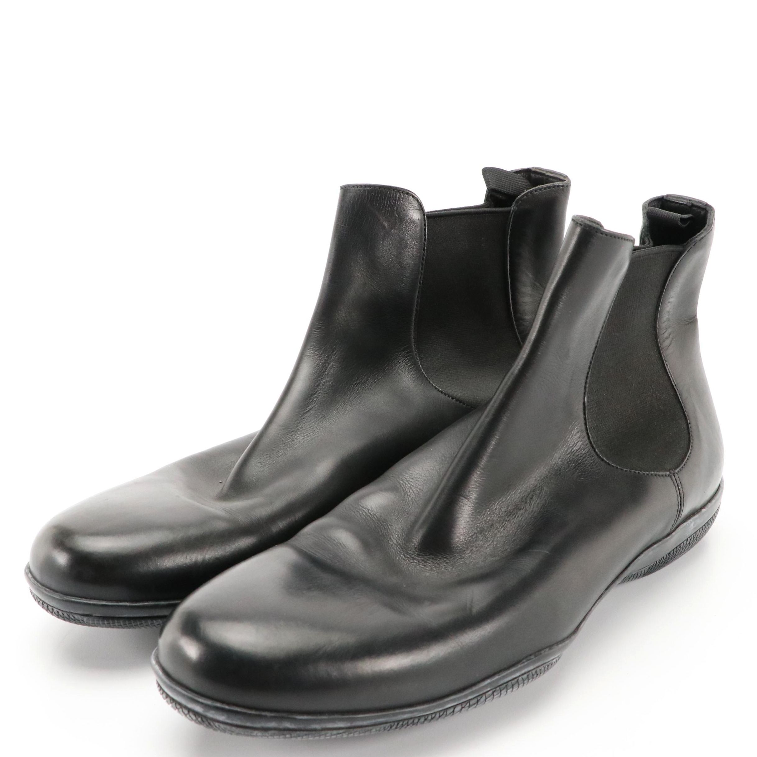 Men's Prada Sport Black Leather Slip-On Chelsea Boots