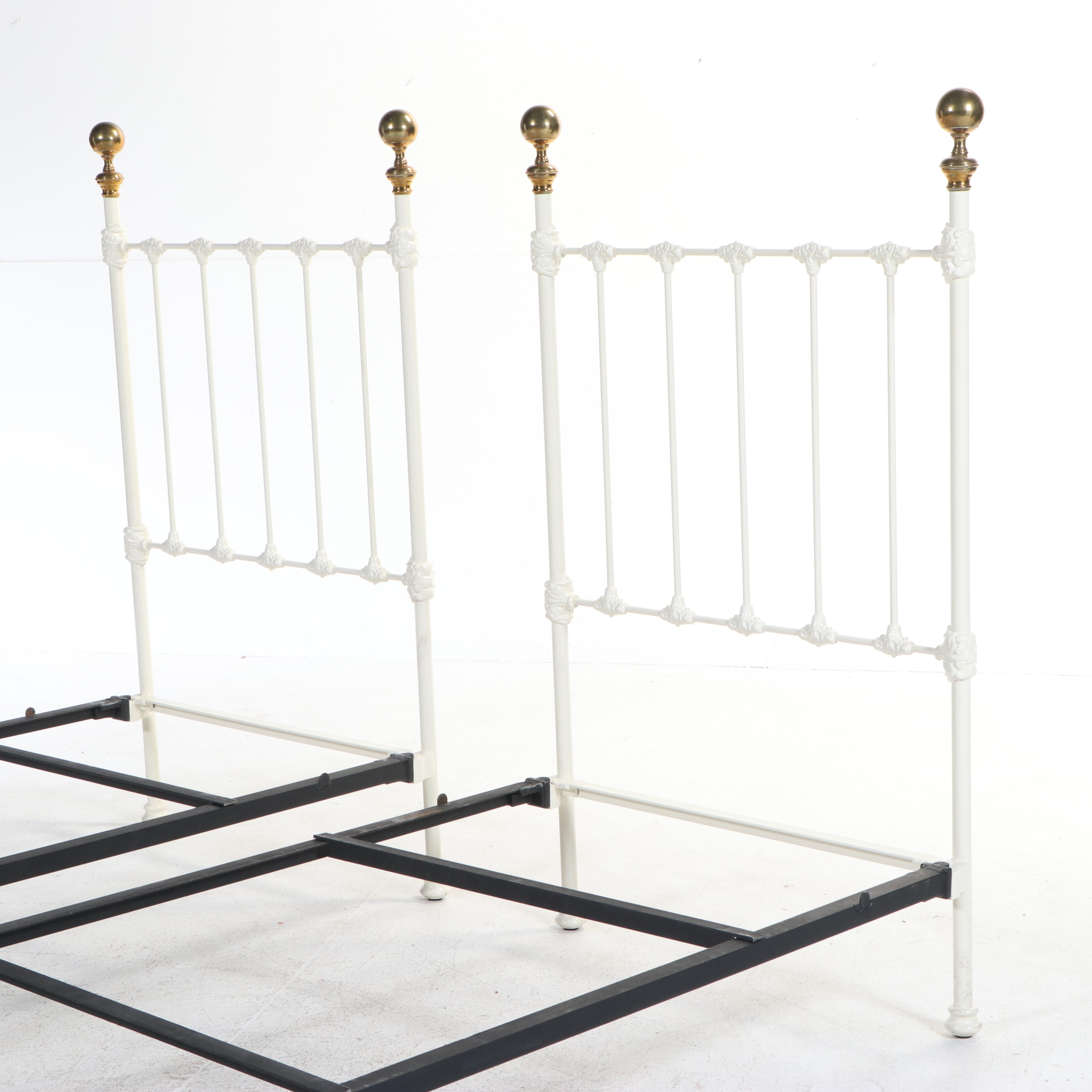Pair of Brass Beds of Virginia Powder-Coated Iron and Brass Twin Size Bed Frames