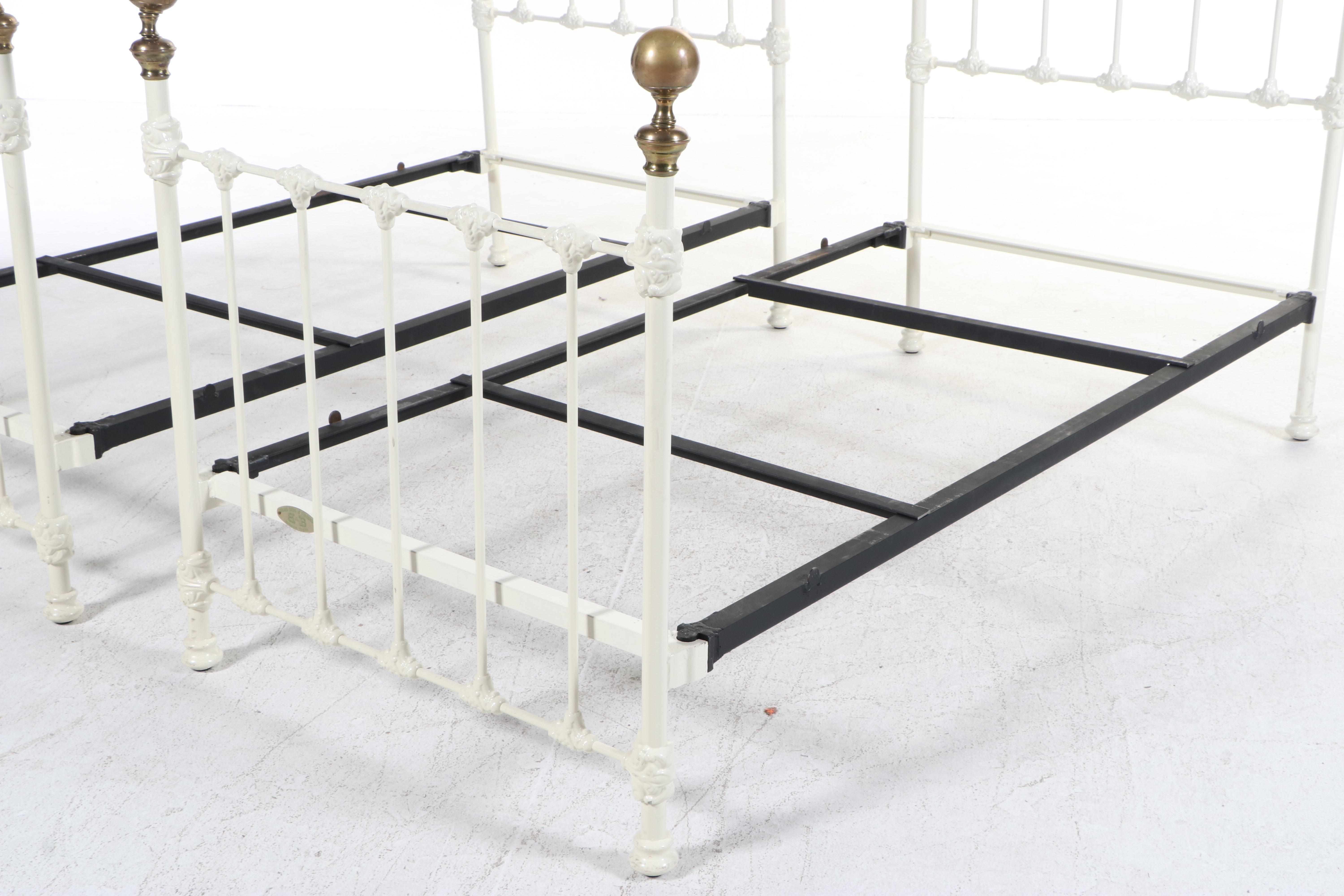 Pair of Brass Beds of Virginia PowderCoated Iron and Brass Twin Size